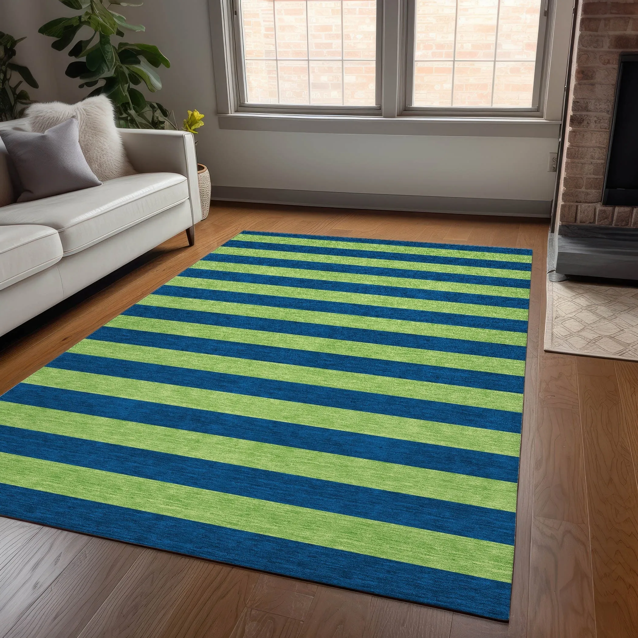 Machine Washable Indoor/ Outdoor Cabana Stripe Chantille Rug