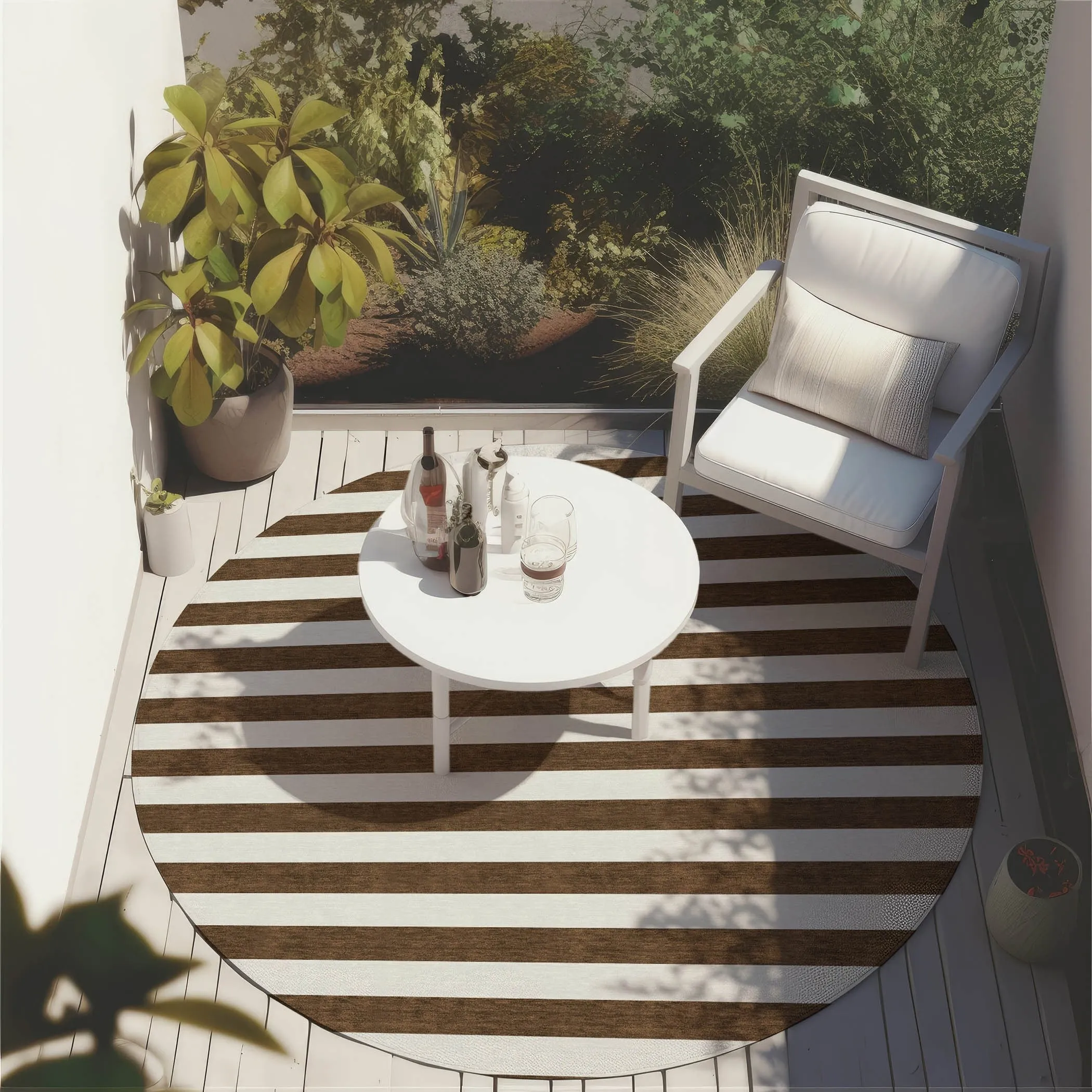 Machine Washable Indoor/ Outdoor Cabana Stripe Chantille Rug