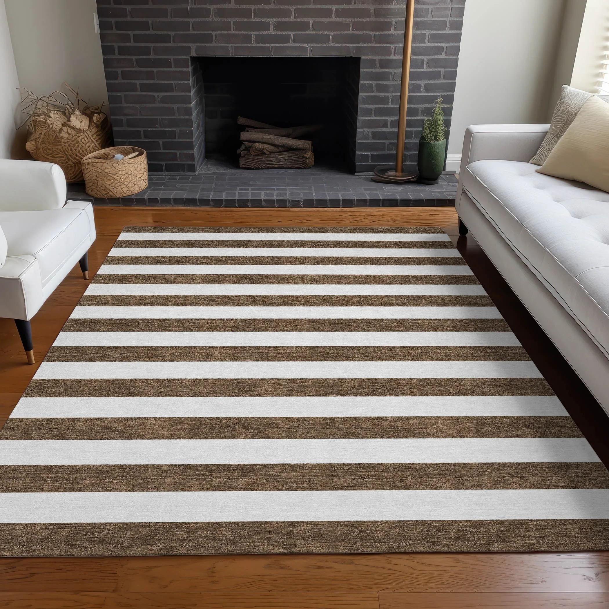 Machine Washable Indoor/ Outdoor Cabana Stripe Chantille Rug