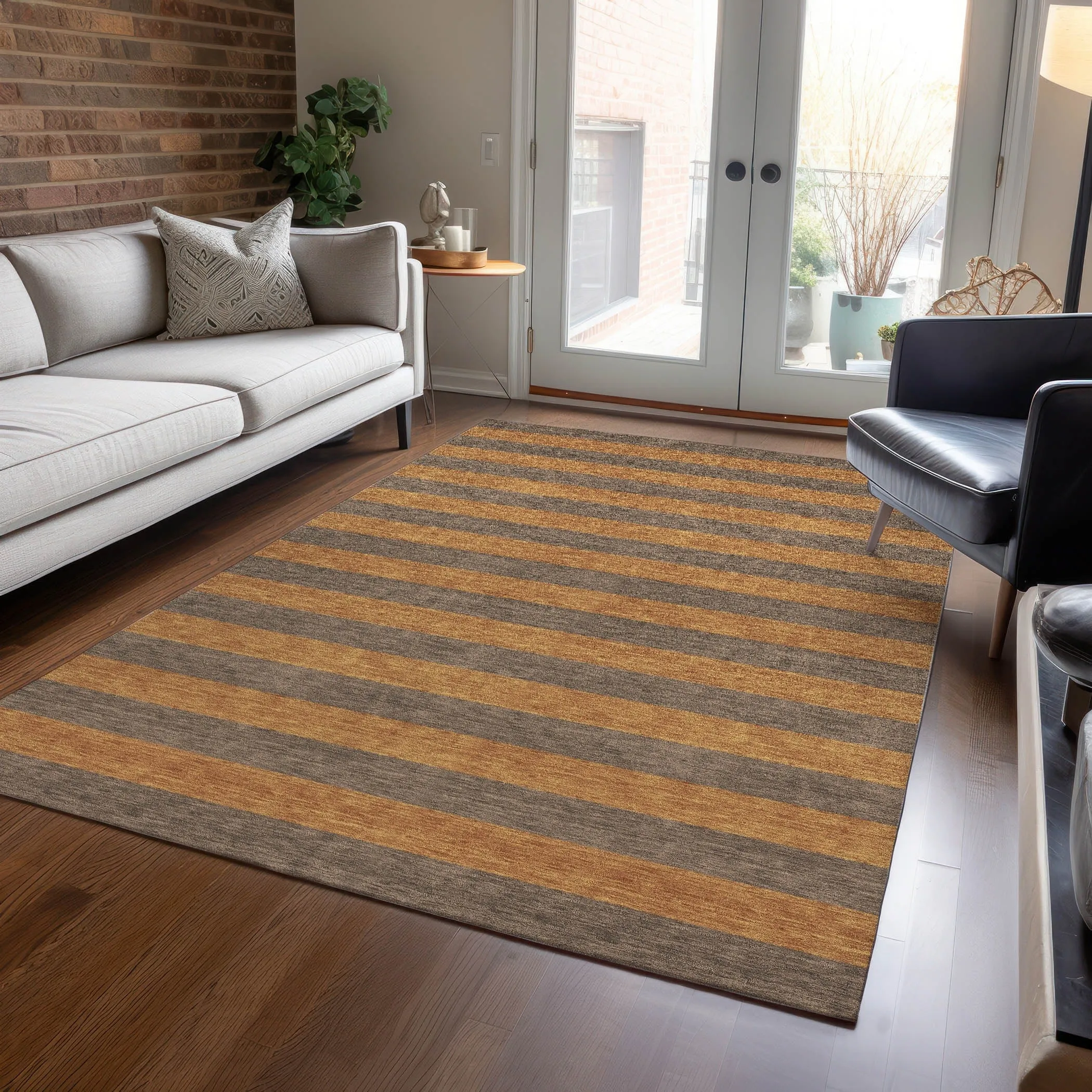 Machine Washable Indoor/ Outdoor Cabana Stripe Chantille Rug