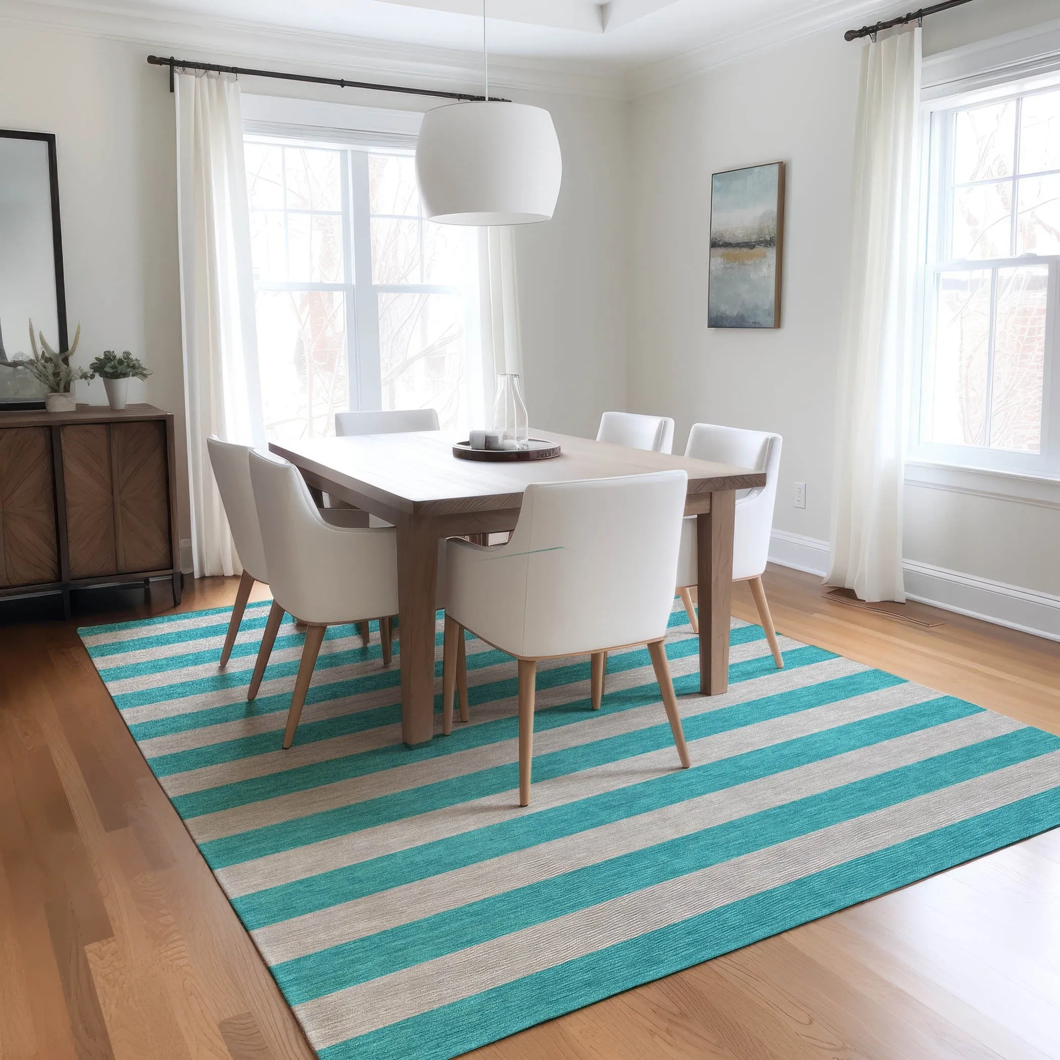 Machine Washable Indoor/ Outdoor Cabana Stripe Chantille Rug