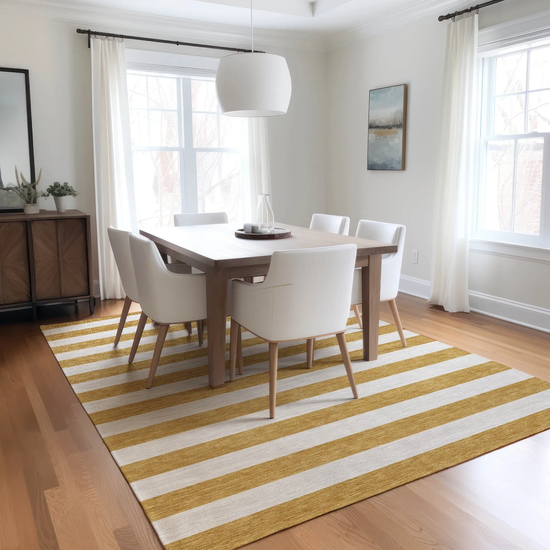 Machine Washable Indoor/ Outdoor Cabana Stripe Chantille Rug