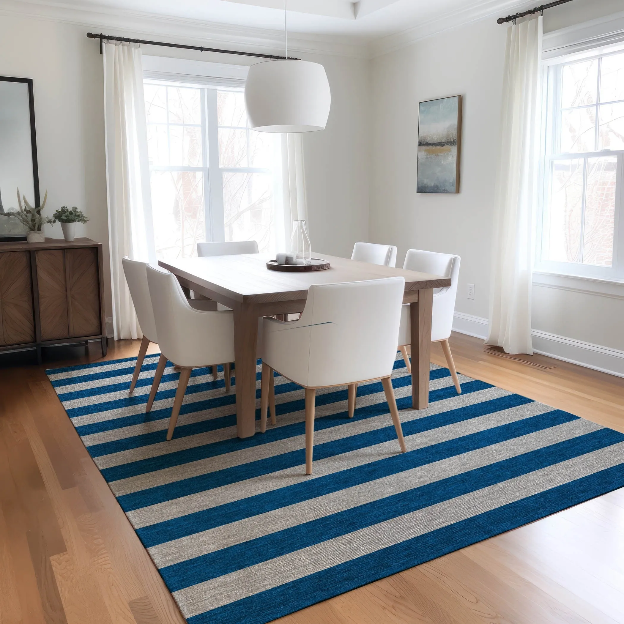 Machine Washable Indoor/ Outdoor Cabana Stripe Chantille Rug