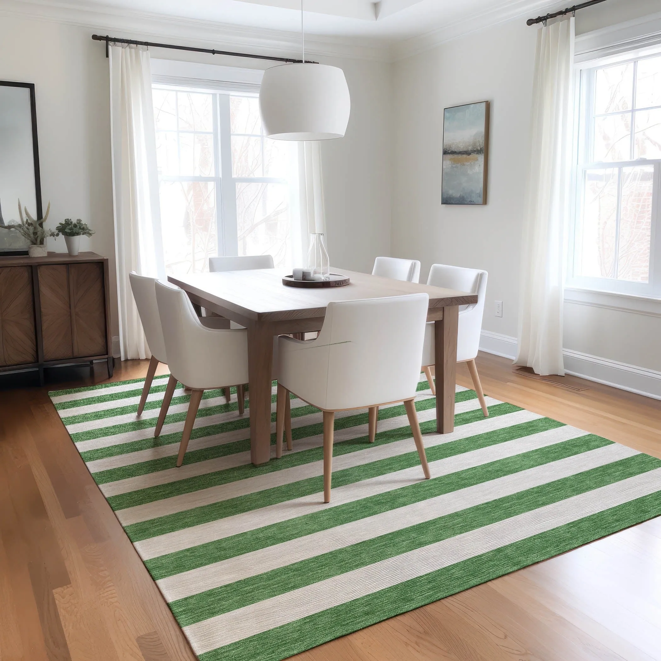 Machine Washable Indoor/ Outdoor Cabana Stripe Chantille Rug