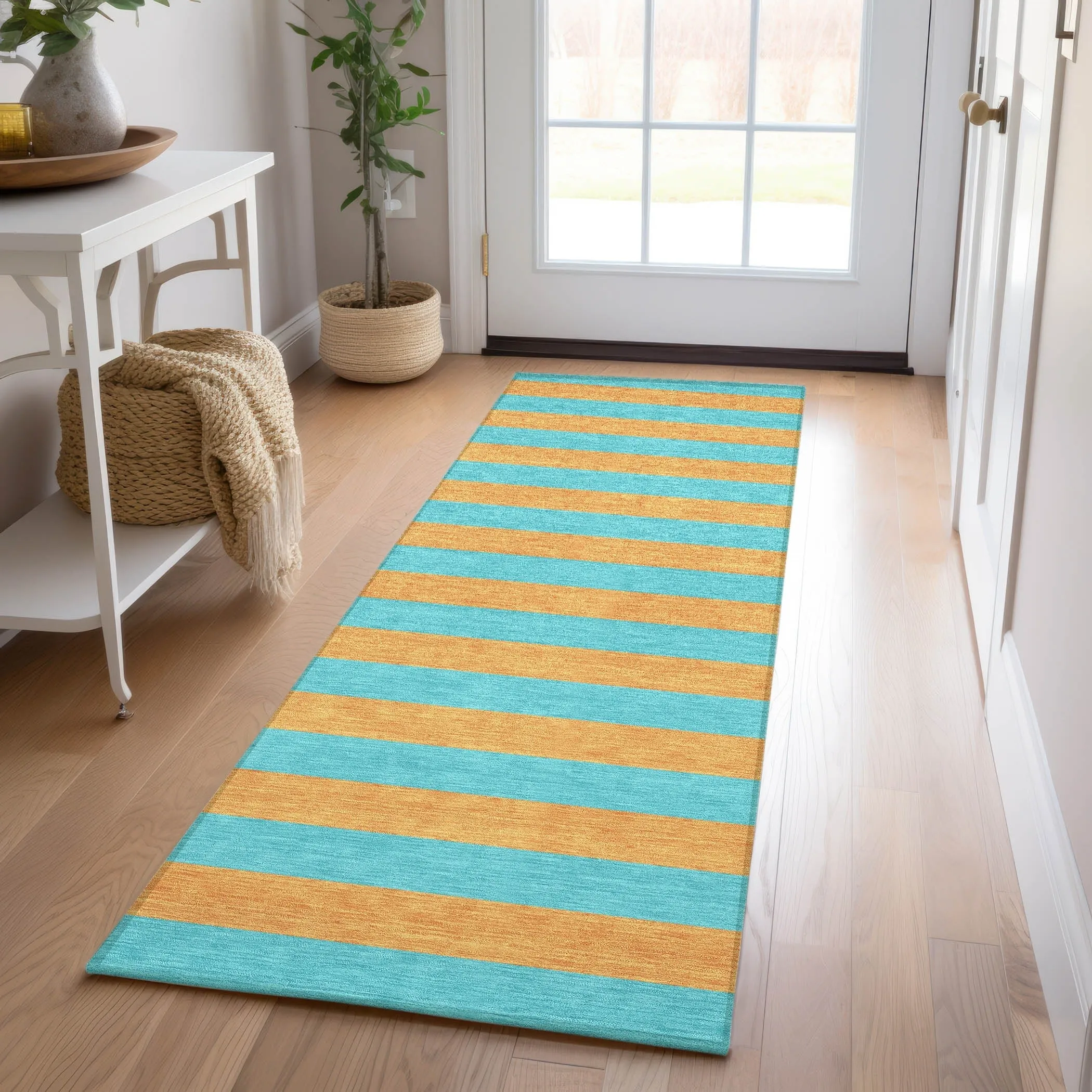 Machine Washable Indoor/ Outdoor Cabana Stripe Chantille Rug