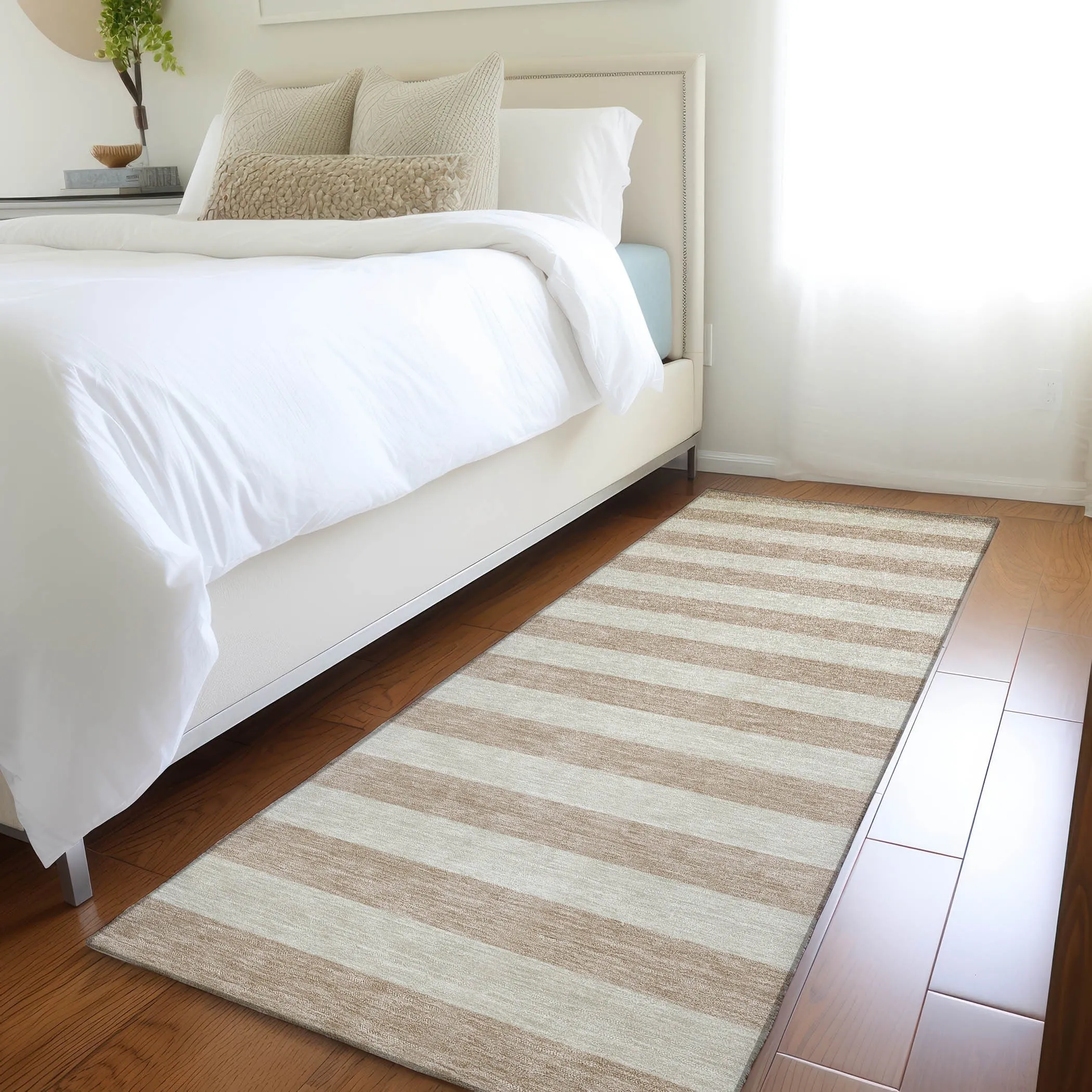 Machine Washable Indoor/ Outdoor Cabana Stripe Chantille Rug