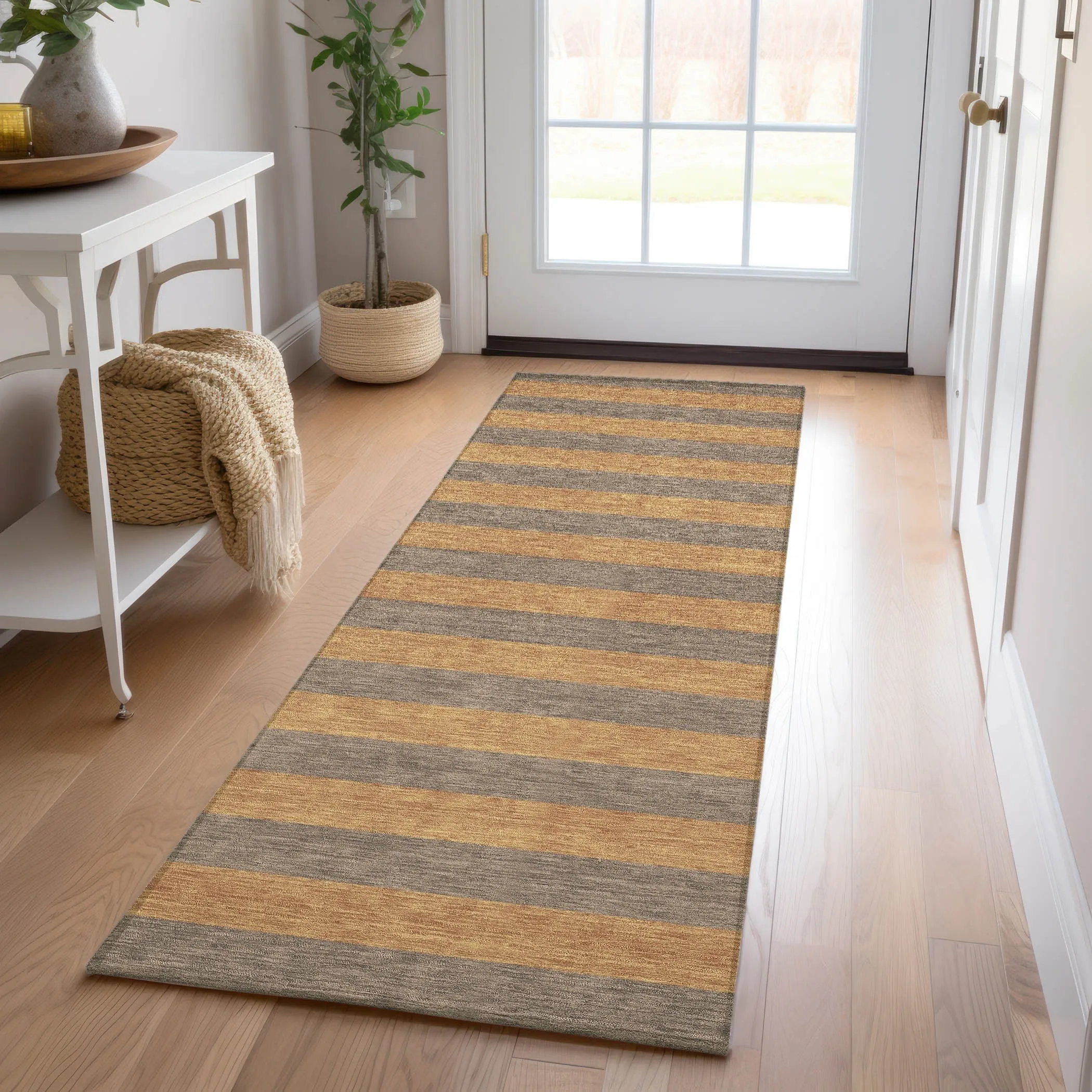 Machine Washable Indoor/ Outdoor Cabana Stripe Chantille Rug