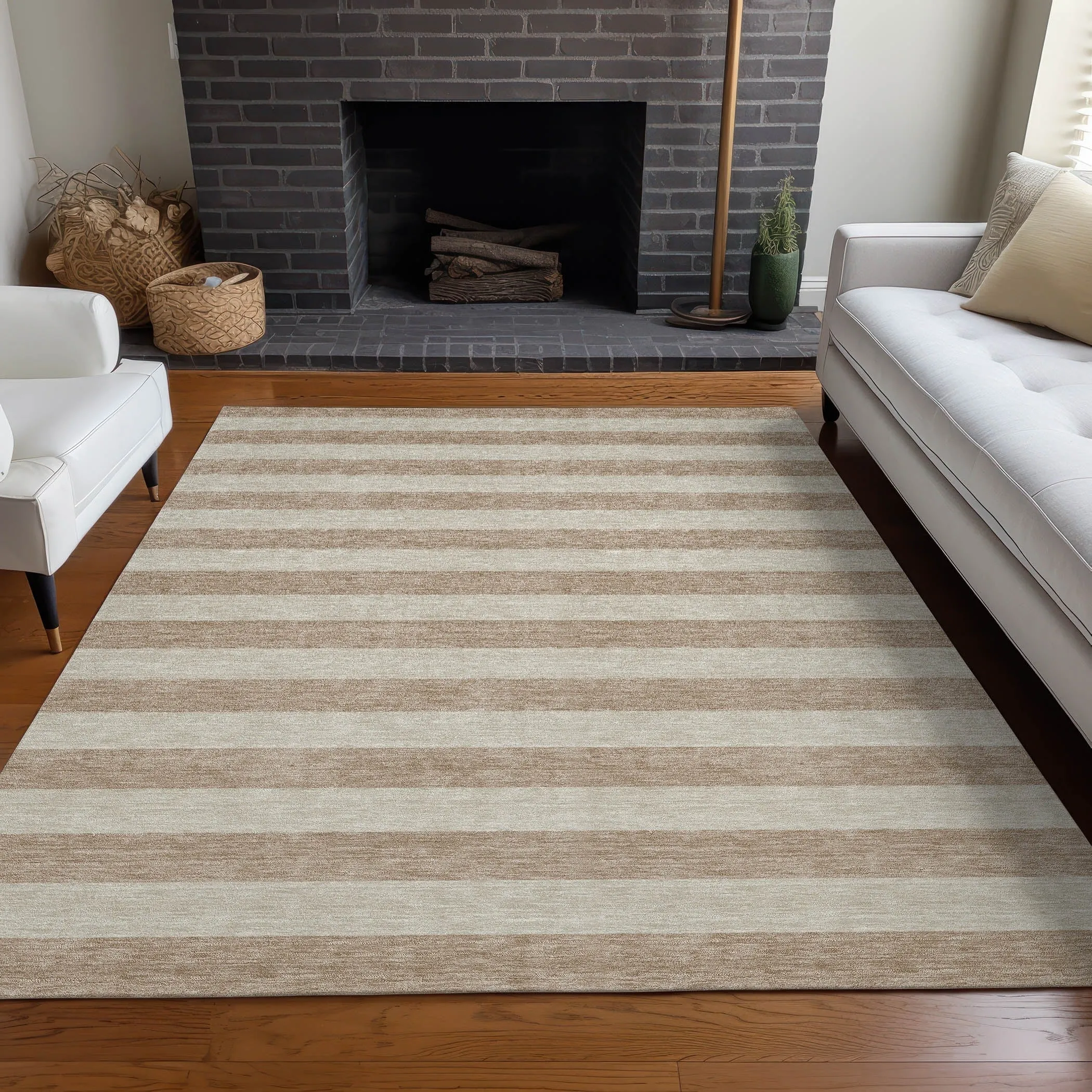 Machine Washable Indoor/ Outdoor Cabana Stripe Chantille Rug