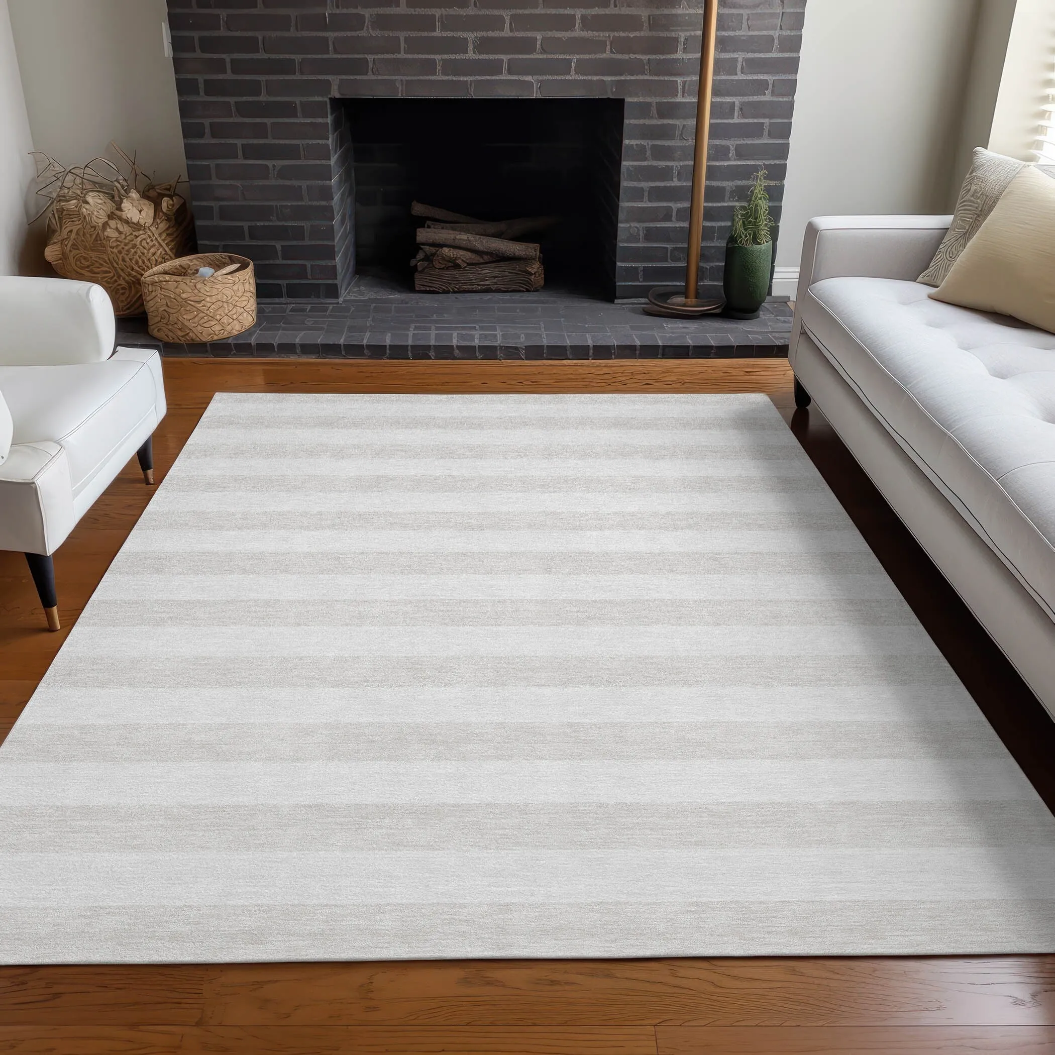 Machine Washable Indoor/ Outdoor Cabana Stripe Chantille Rug