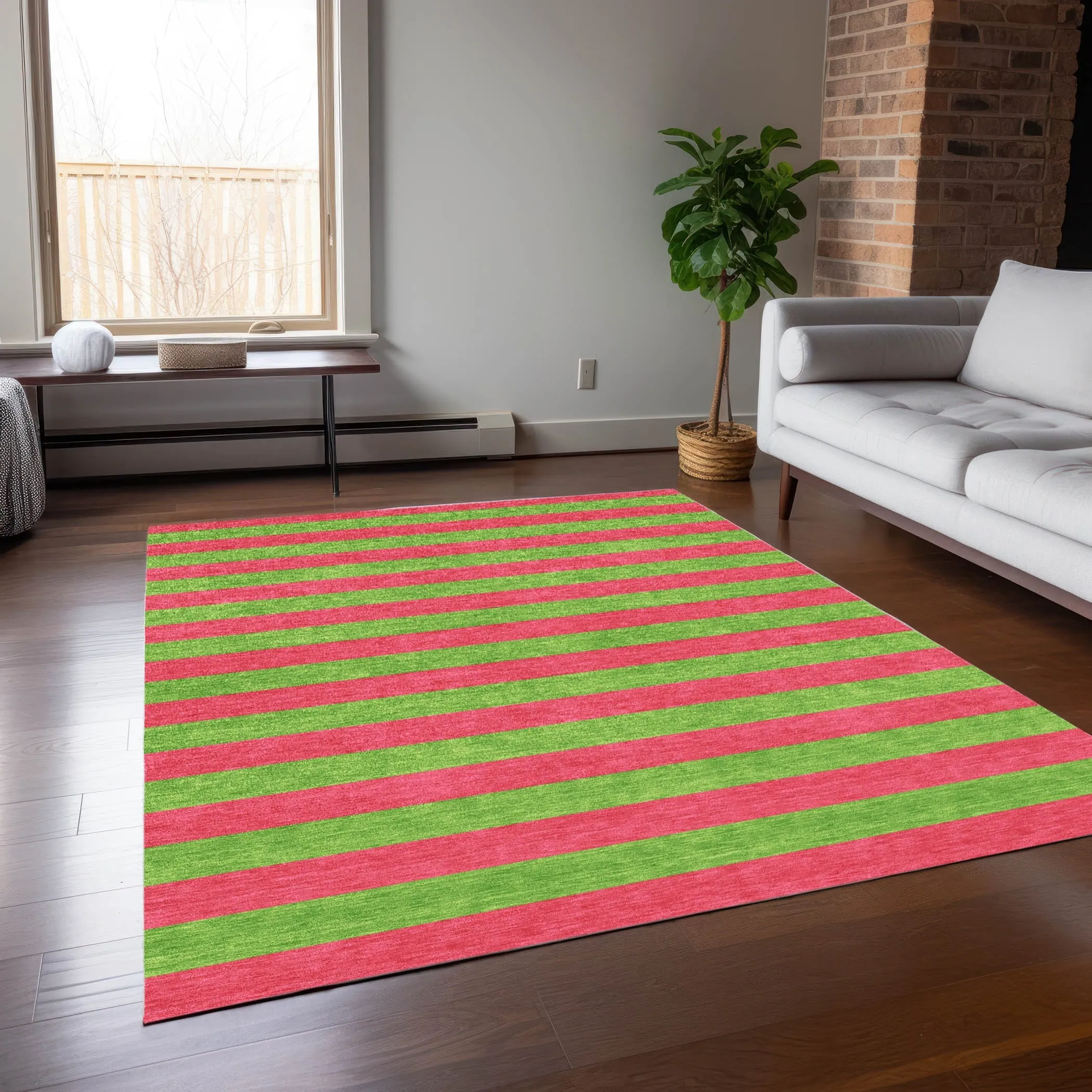 Machine Washable Indoor/ Outdoor Cabana Stripe Chantille Rug