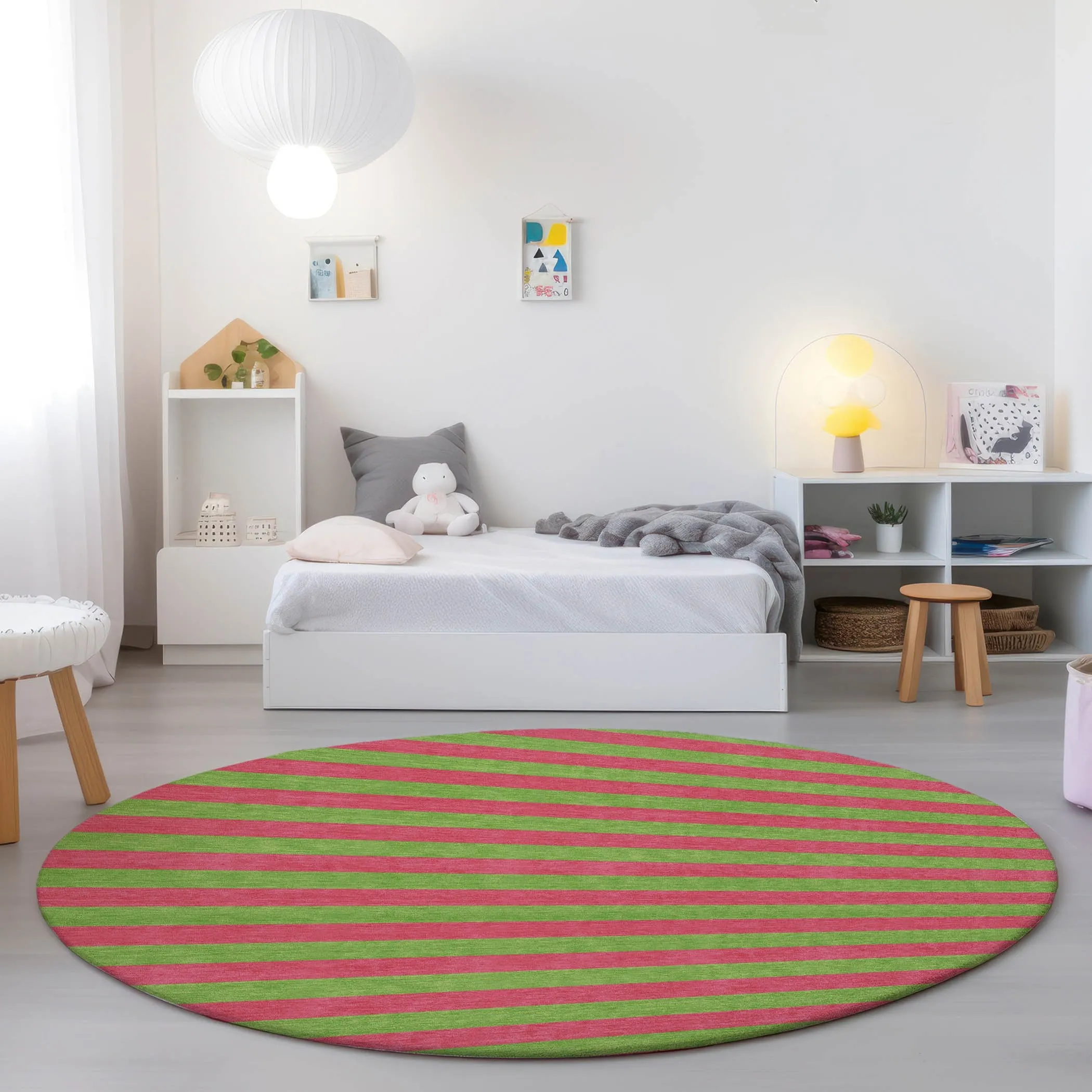 Machine Washable Indoor/ Outdoor Cabana Stripe Chantille Rug