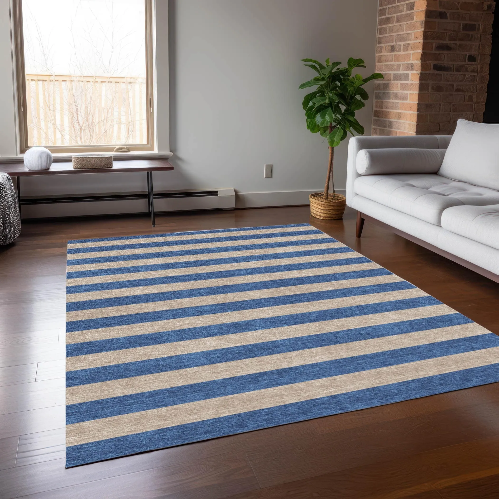 Machine Washable Indoor/ Outdoor Cabana Stripe Chantille Rug