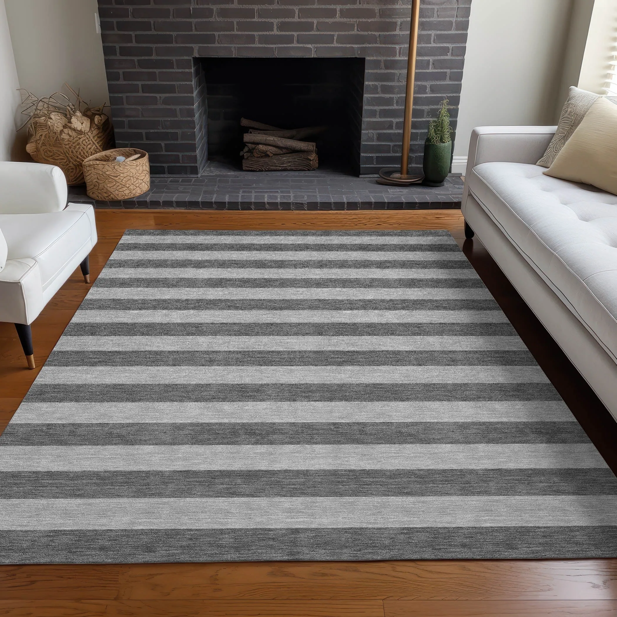 Machine Washable Indoor/ Outdoor Cabana Stripe Chantille Rug