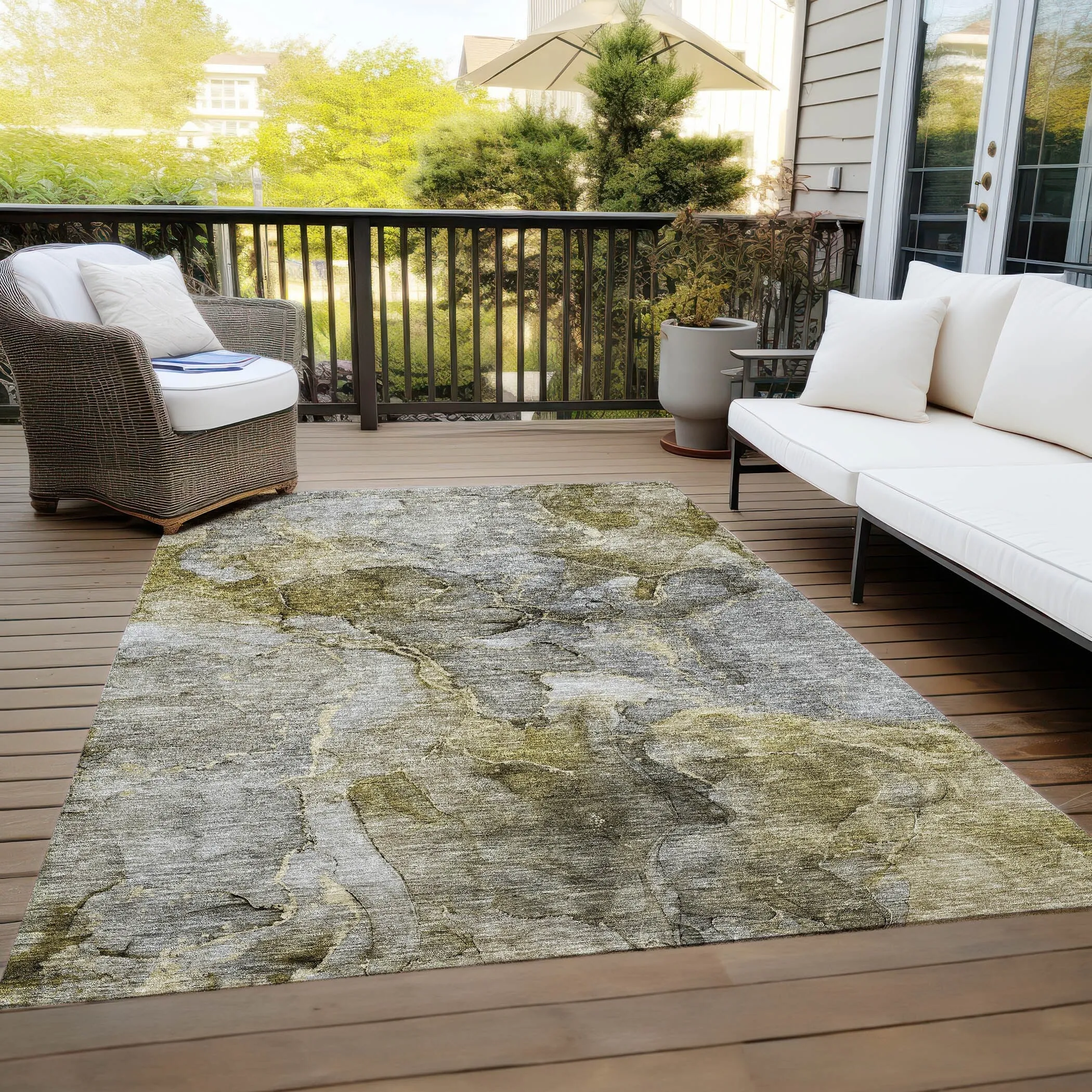Machine Washable Indoor/ Outdoor Chantille Abstract Modern Rug