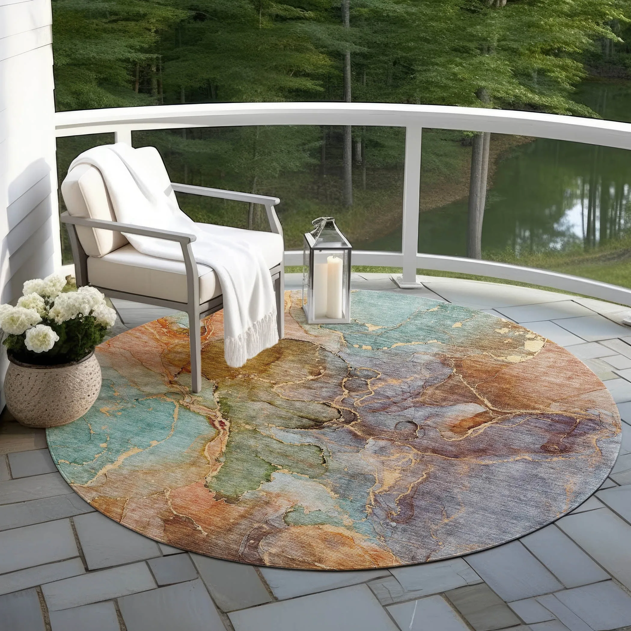 Machine Washable Indoor/ Outdoor Chantille Abstract Modern Rug