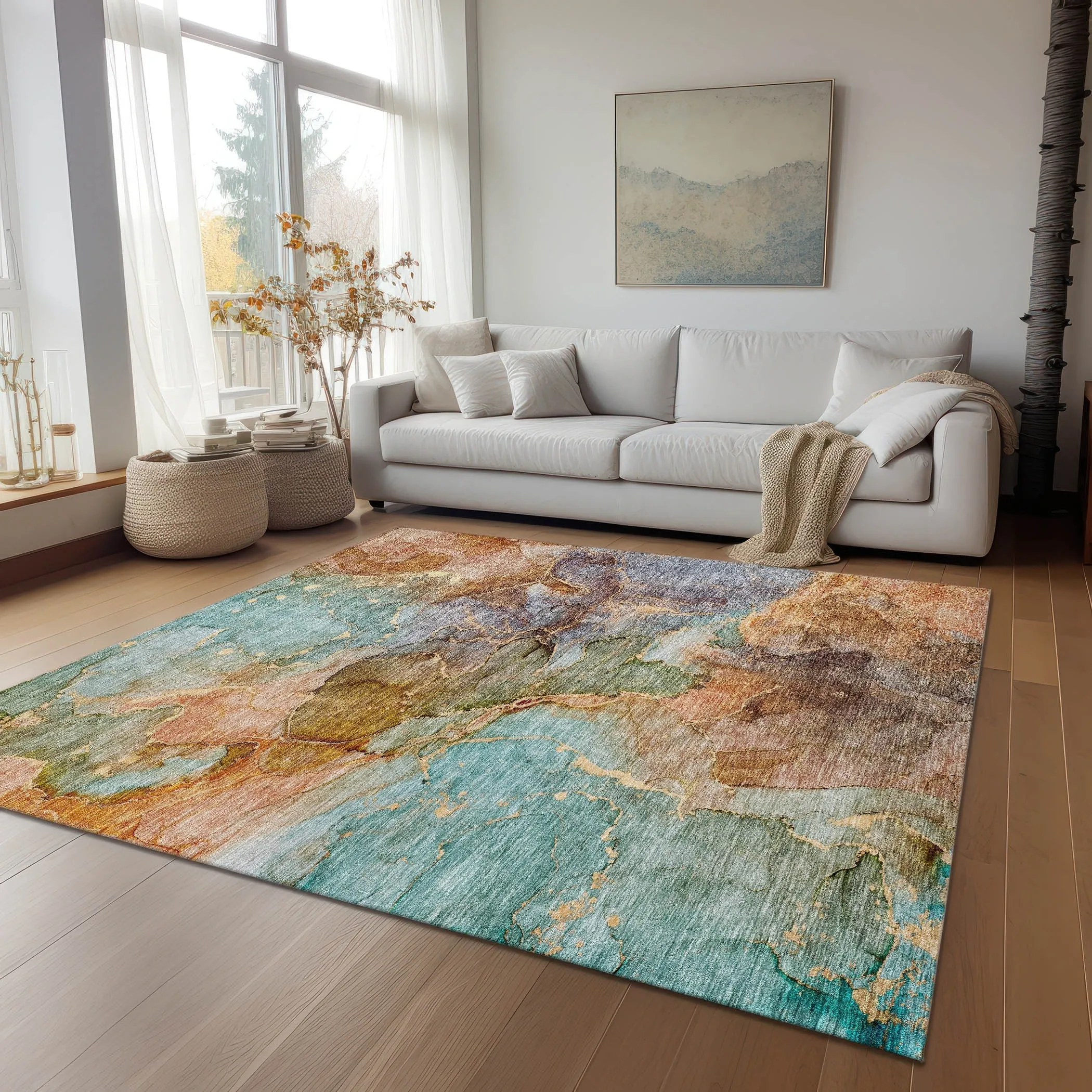 Machine Washable Indoor/ Outdoor Chantille Abstract Modern Rug
