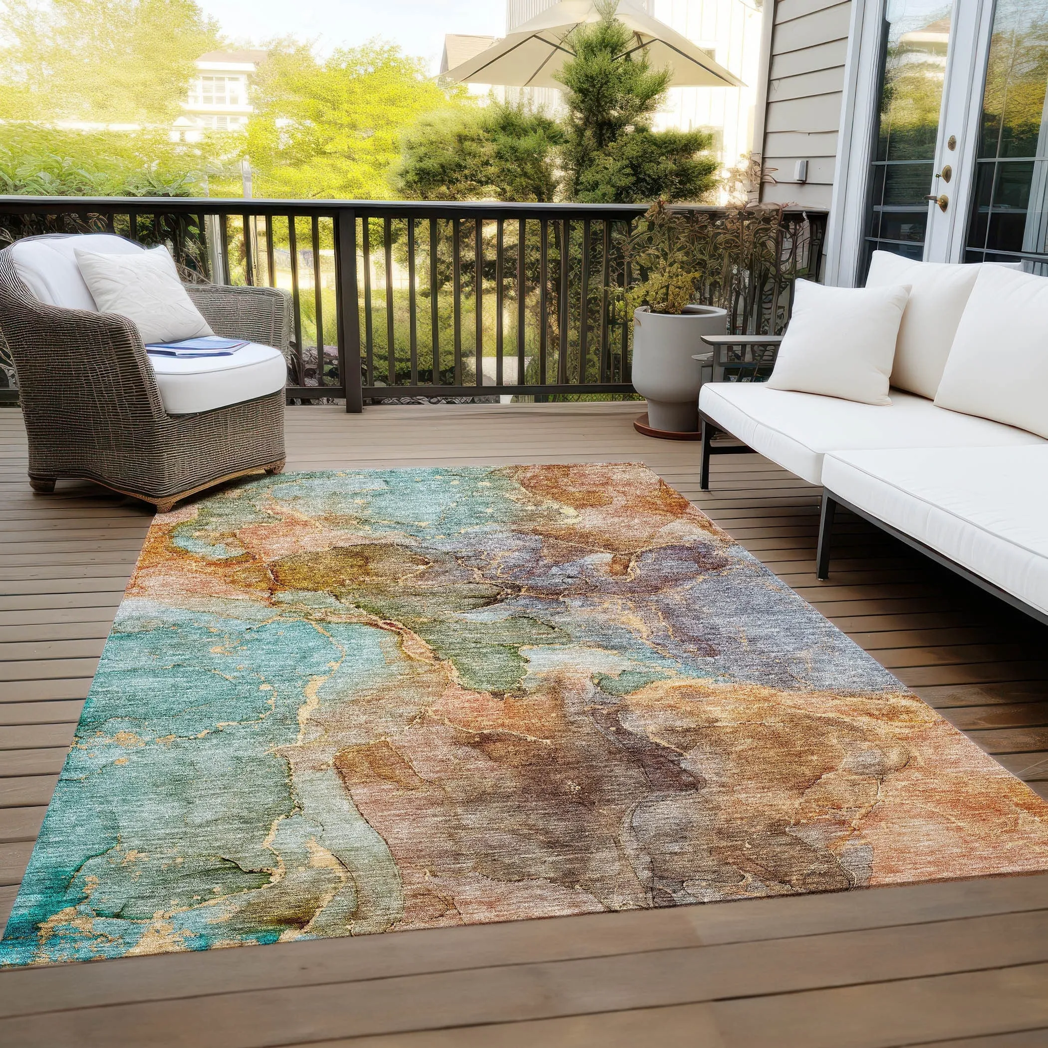 Machine Washable Indoor/ Outdoor Chantille Abstract Modern Rug