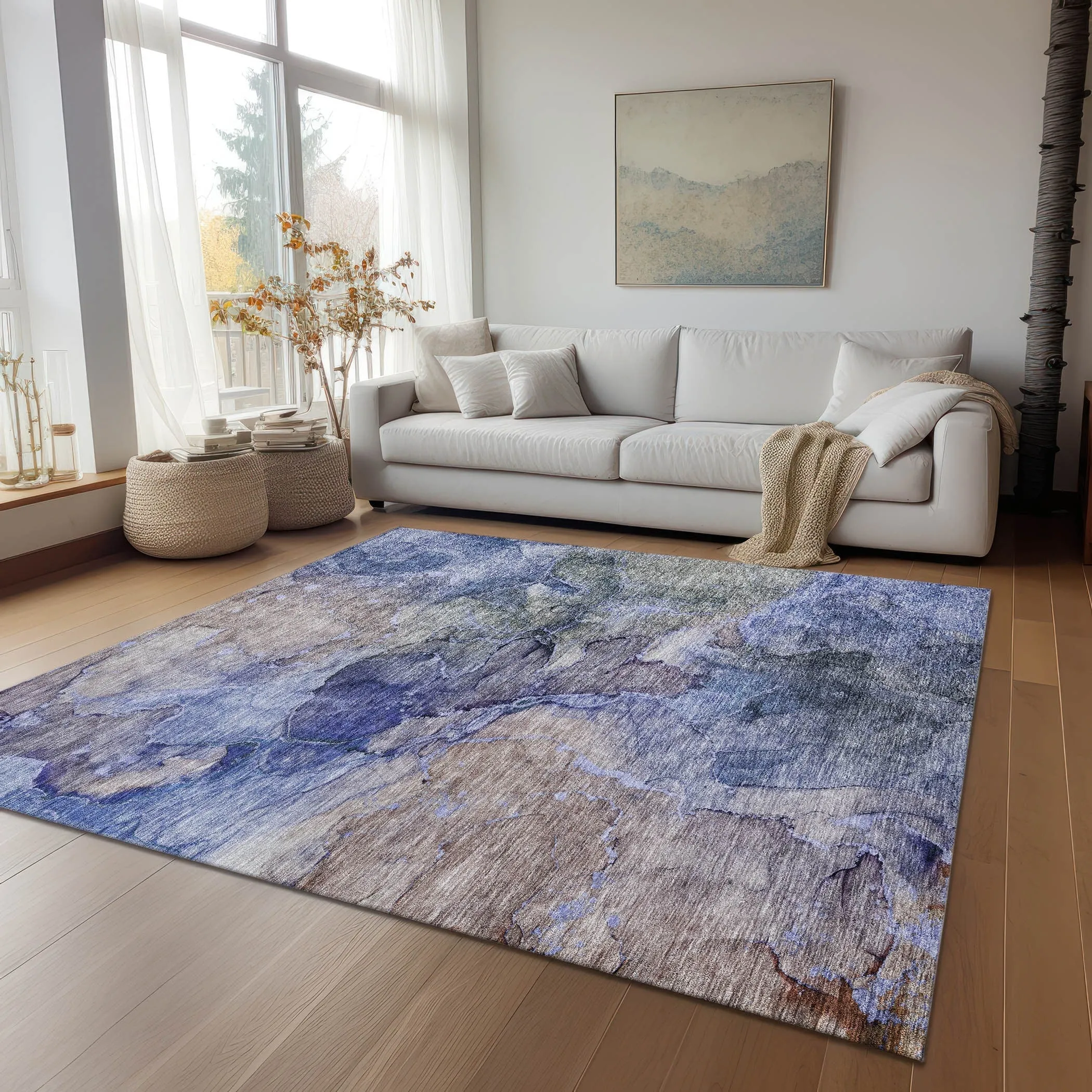 Machine Washable Indoor/ Outdoor Chantille Abstract Modern Rug
