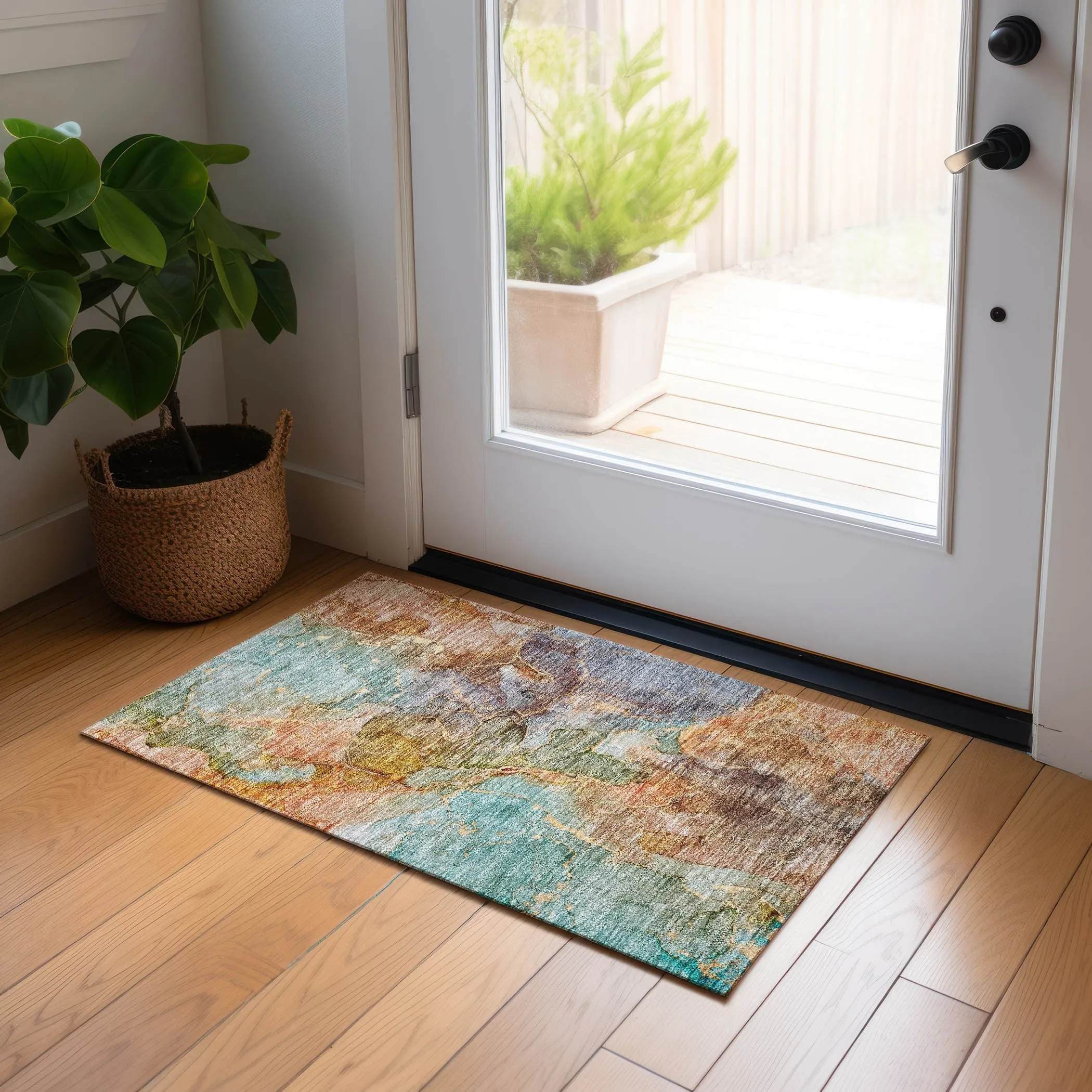 Machine Washable Indoor/ Outdoor Chantille Abstract Modern Rug