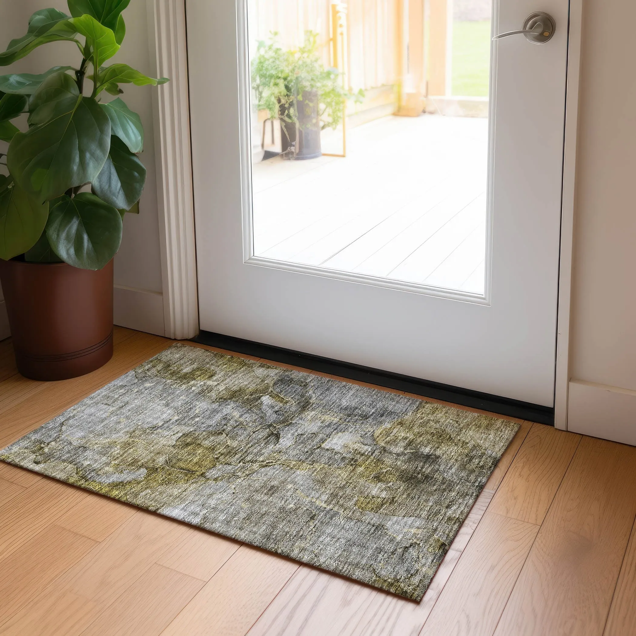Machine Washable Indoor/ Outdoor Chantille Abstract Modern Rug