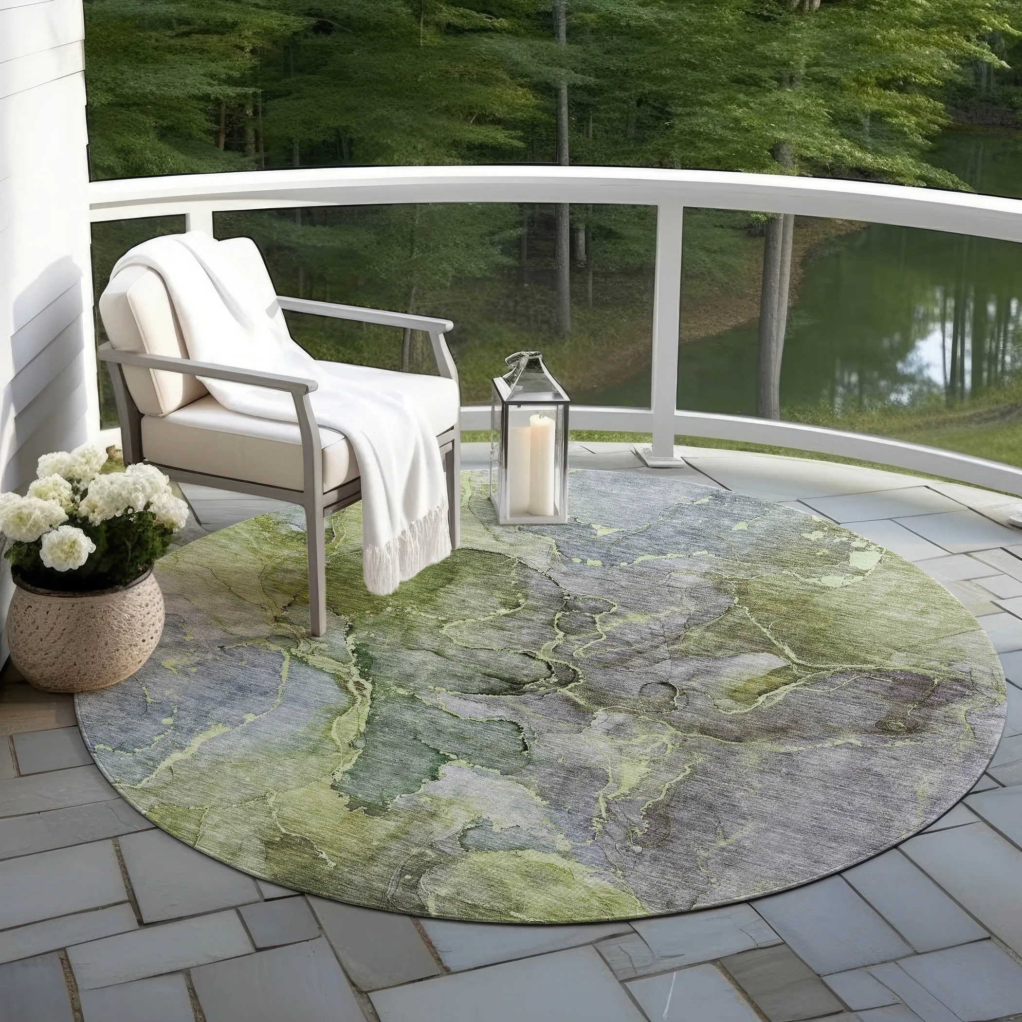 Machine Washable Indoor/ Outdoor Chantille Abstract Modern Rug