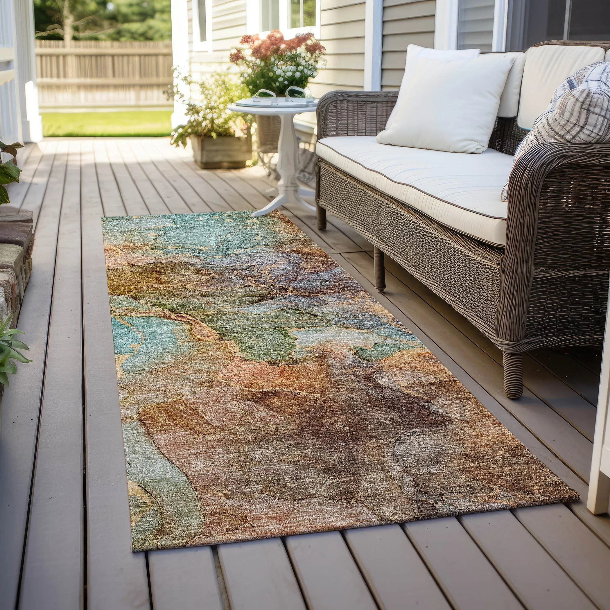 Machine Washable Indoor/ Outdoor Chantille Abstract Modern Rug