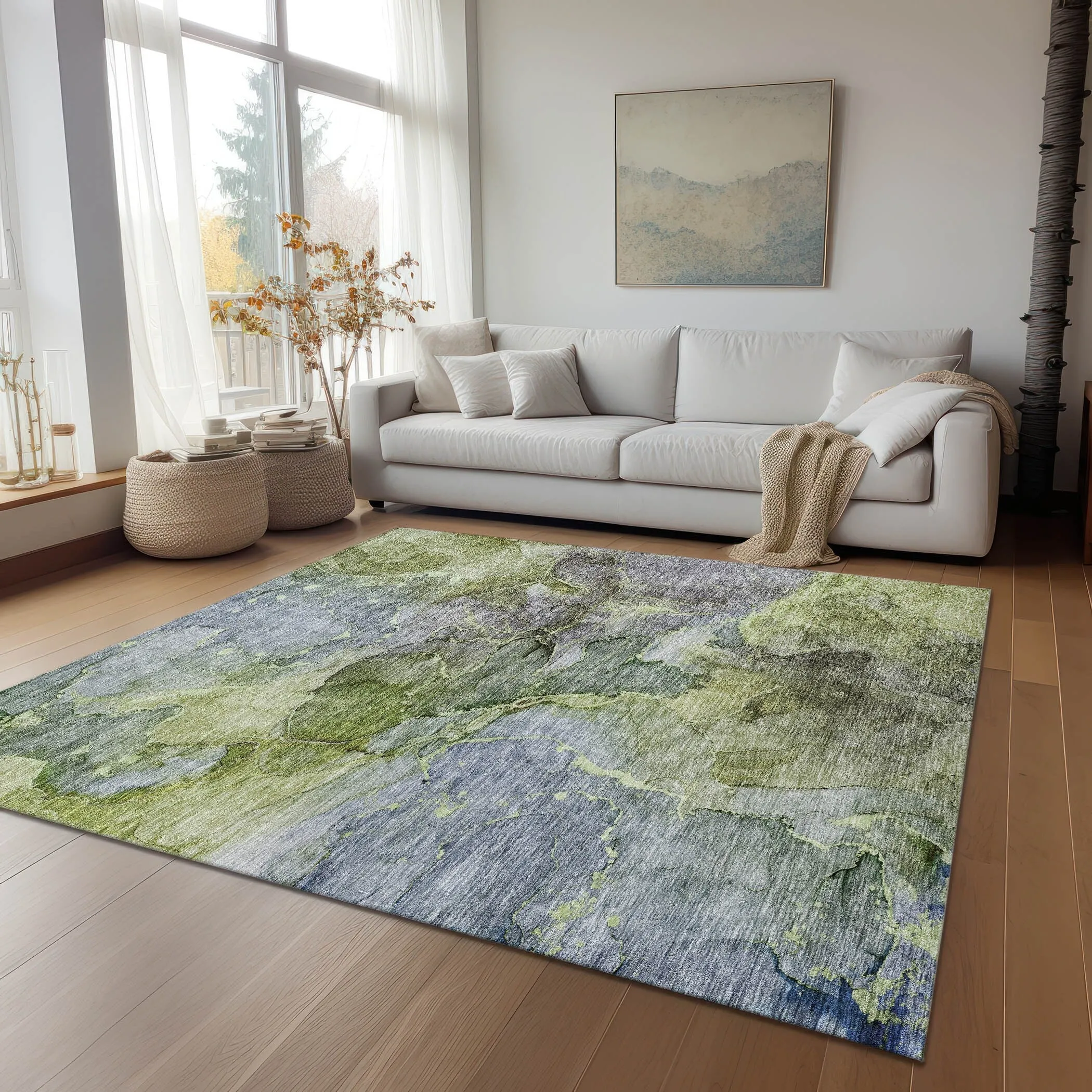 Machine Washable Indoor/ Outdoor Chantille Abstract Modern Rug