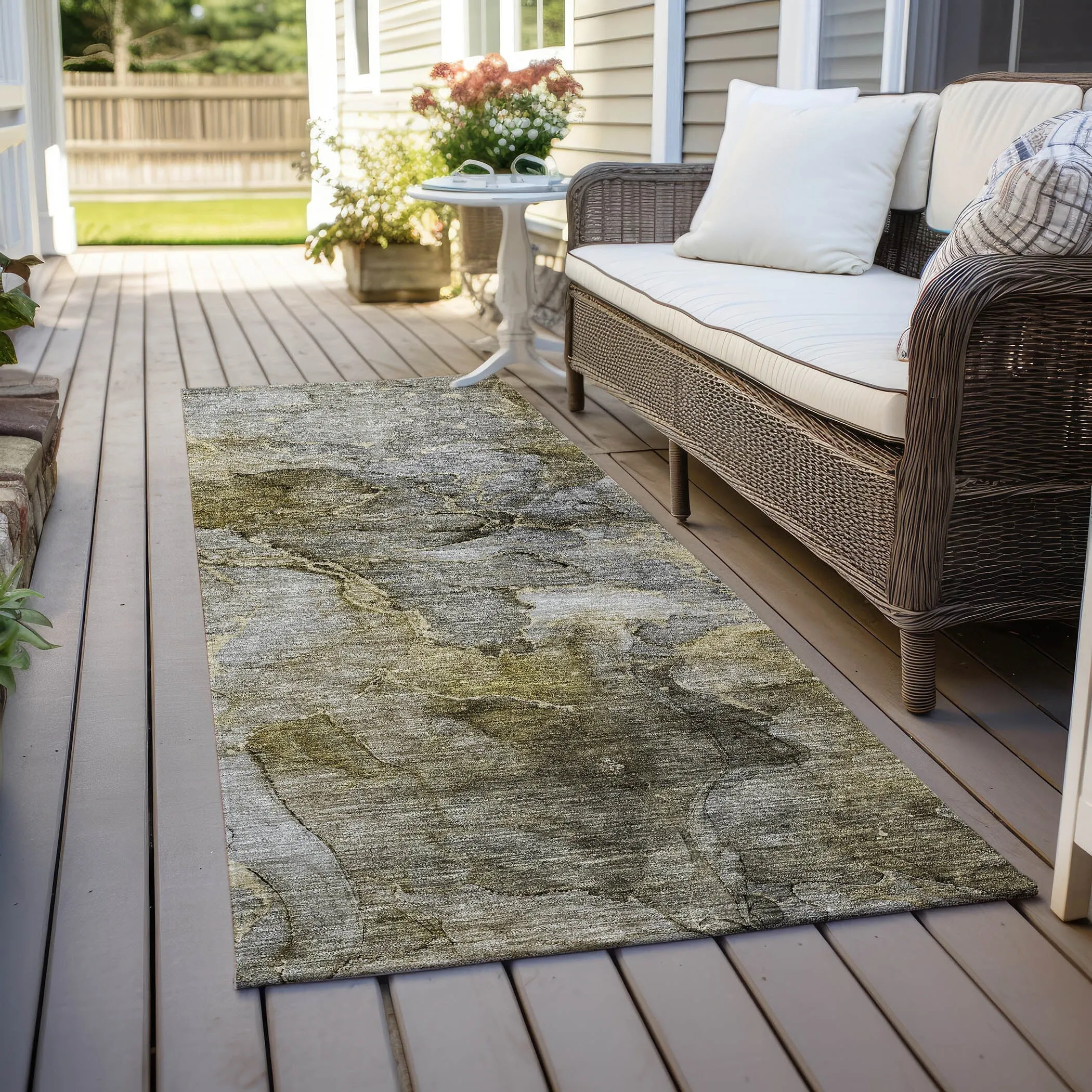 Machine Washable Indoor/ Outdoor Chantille Abstract Modern Rug