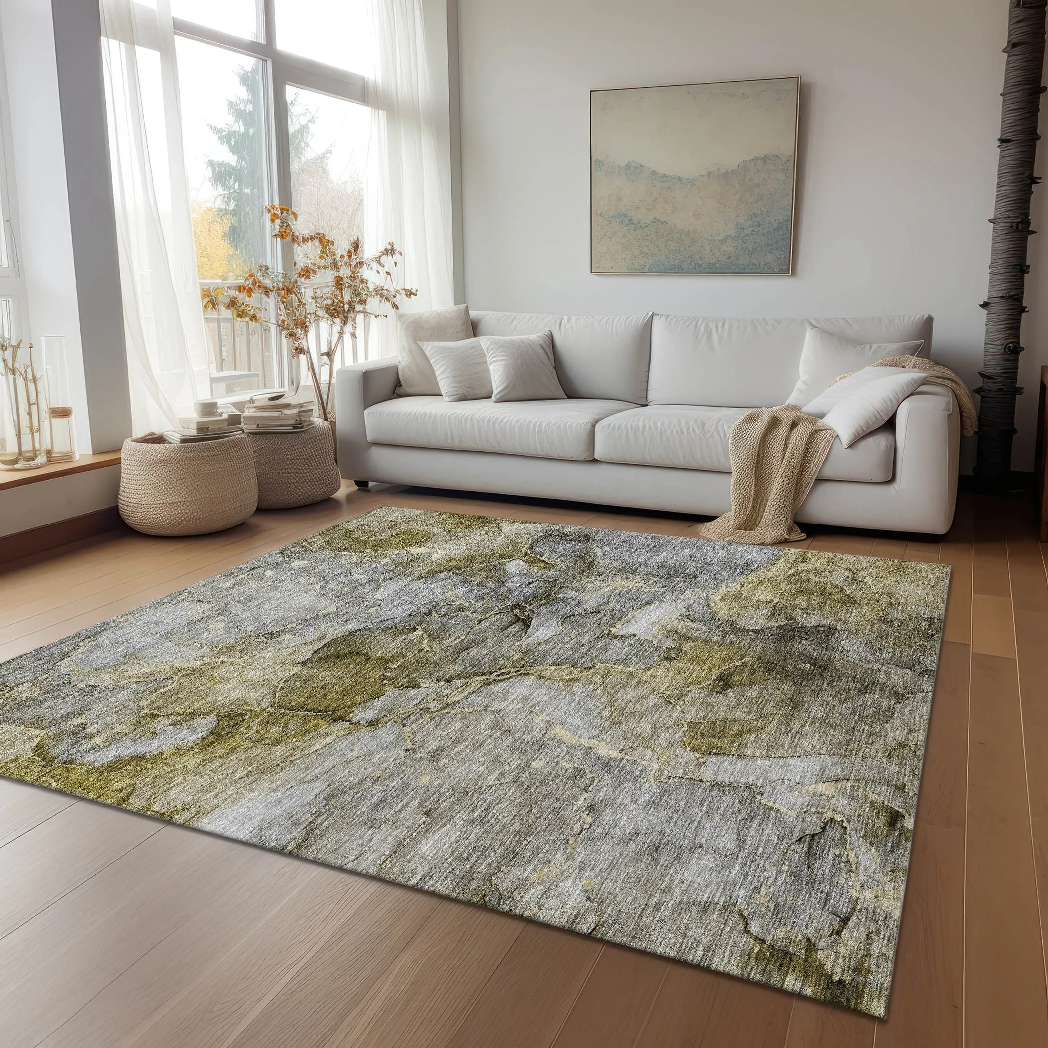 Machine Washable Indoor/ Outdoor Chantille Abstract Modern Rug