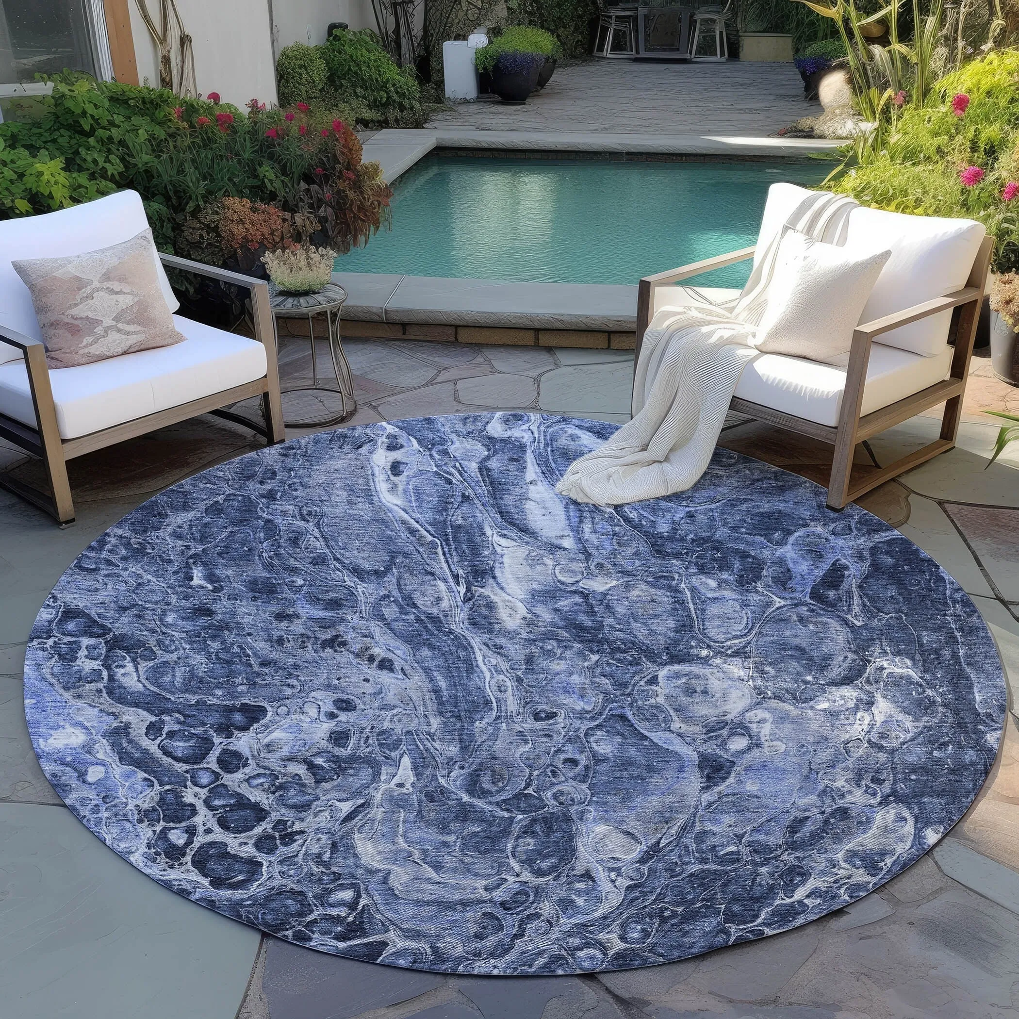 Machine Washable Indoor/ Outdoor Chantille Abstract Watercolor Rug
