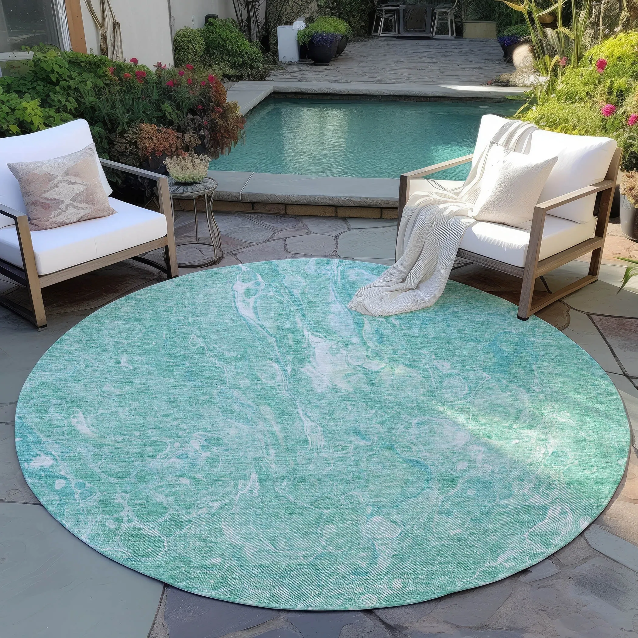 Machine Washable Indoor/ Outdoor Chantille Abstract Watercolor Rug