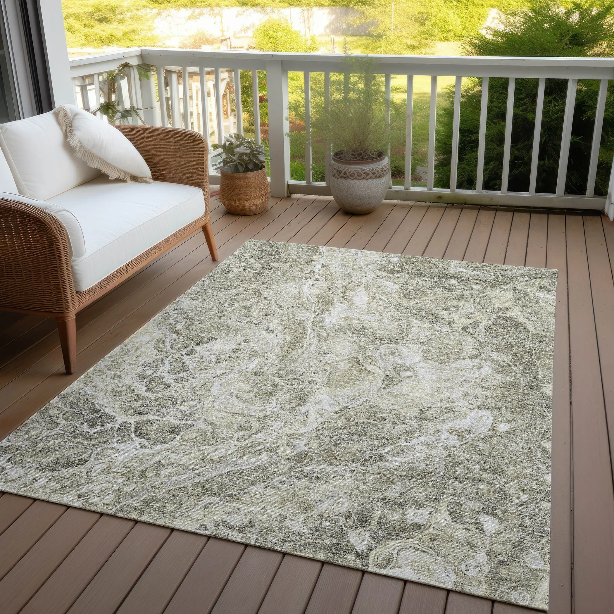 Machine Washable Indoor/ Outdoor Chantille Abstract Watercolor Rug