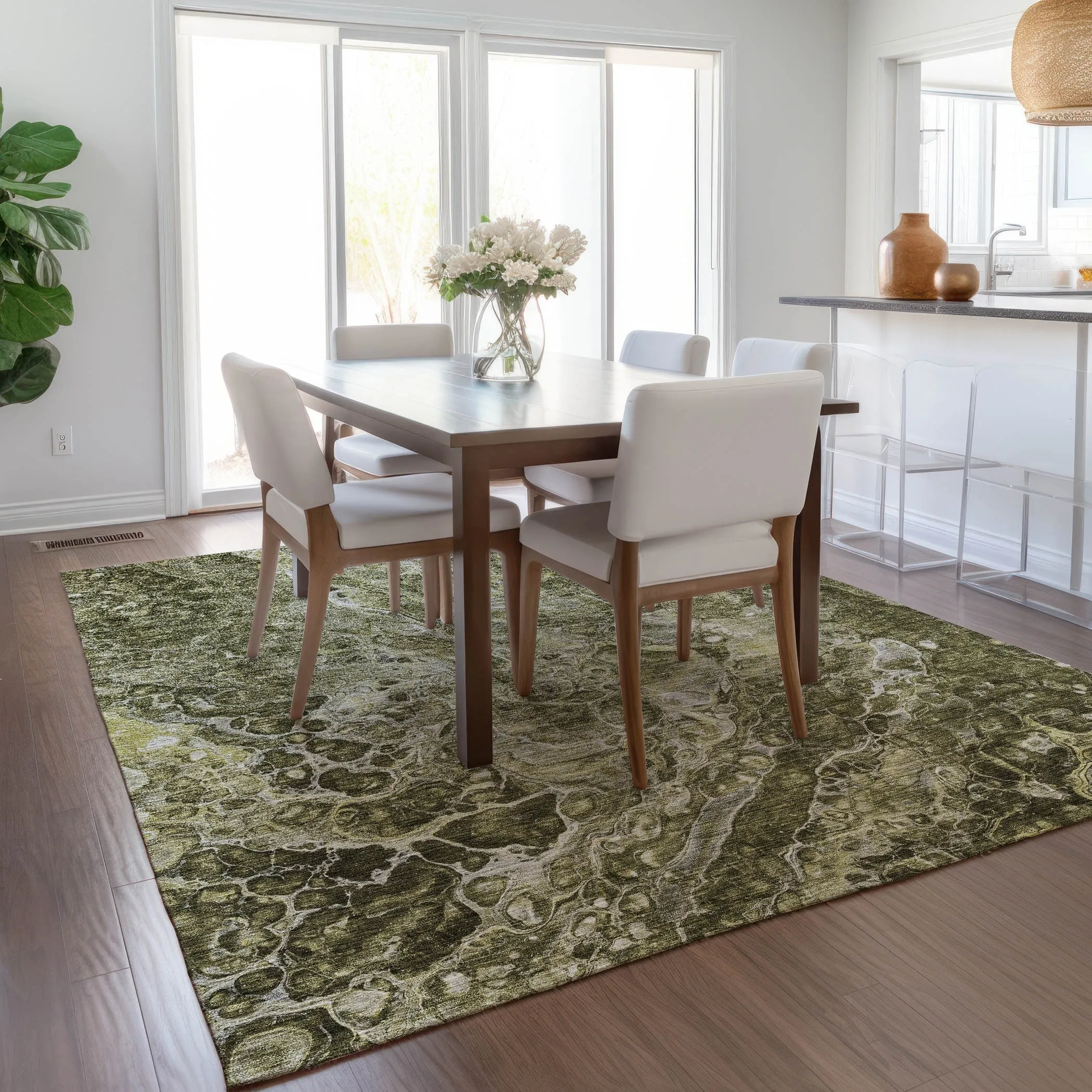 Machine Washable Indoor/ Outdoor Chantille Abstract Watercolor Rug