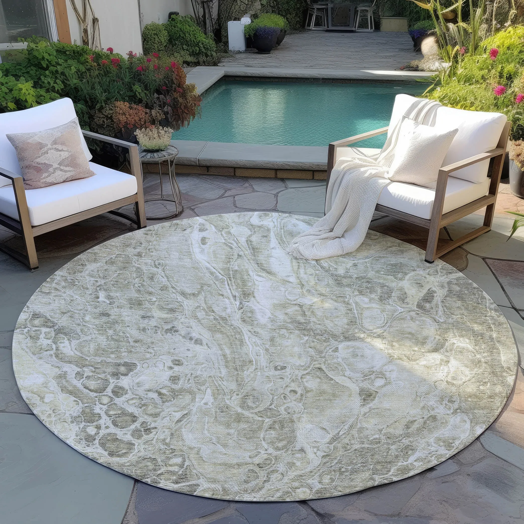 Machine Washable Indoor/ Outdoor Chantille Abstract Watercolor Rug