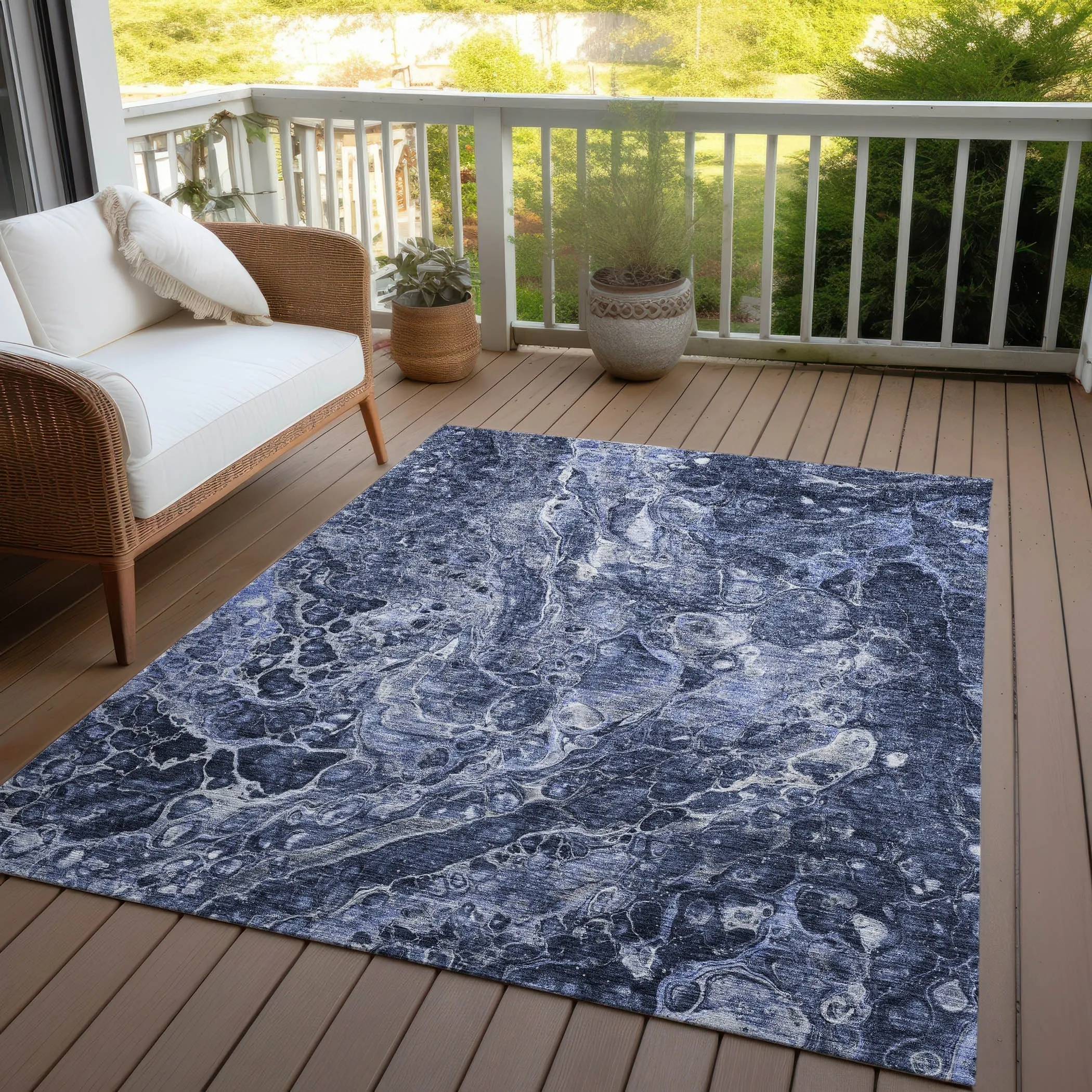 Machine Washable Indoor/ Outdoor Chantille Abstract Watercolor Rug