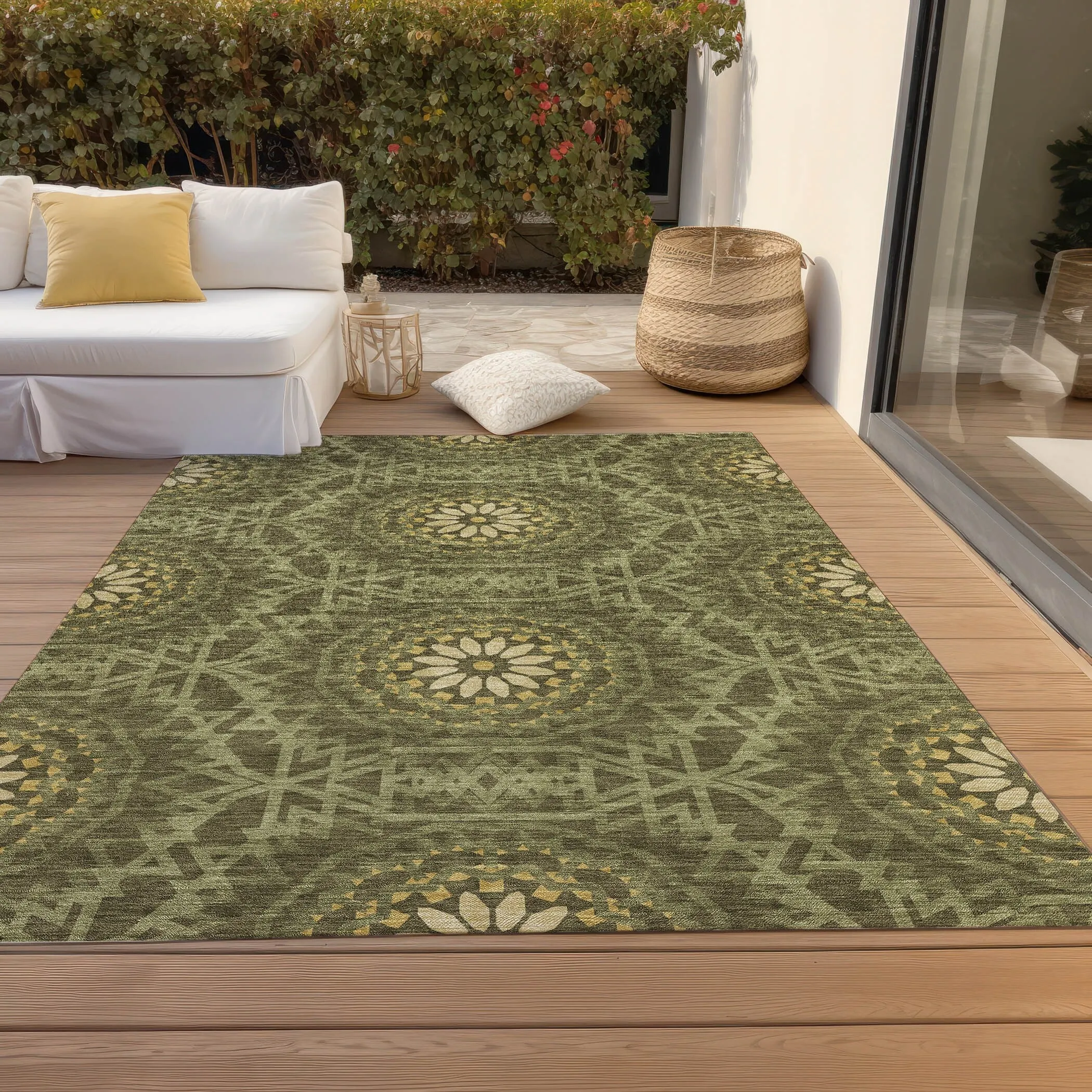 Machine Washable Indoor/ Outdoor Chantille Boho Global Rug