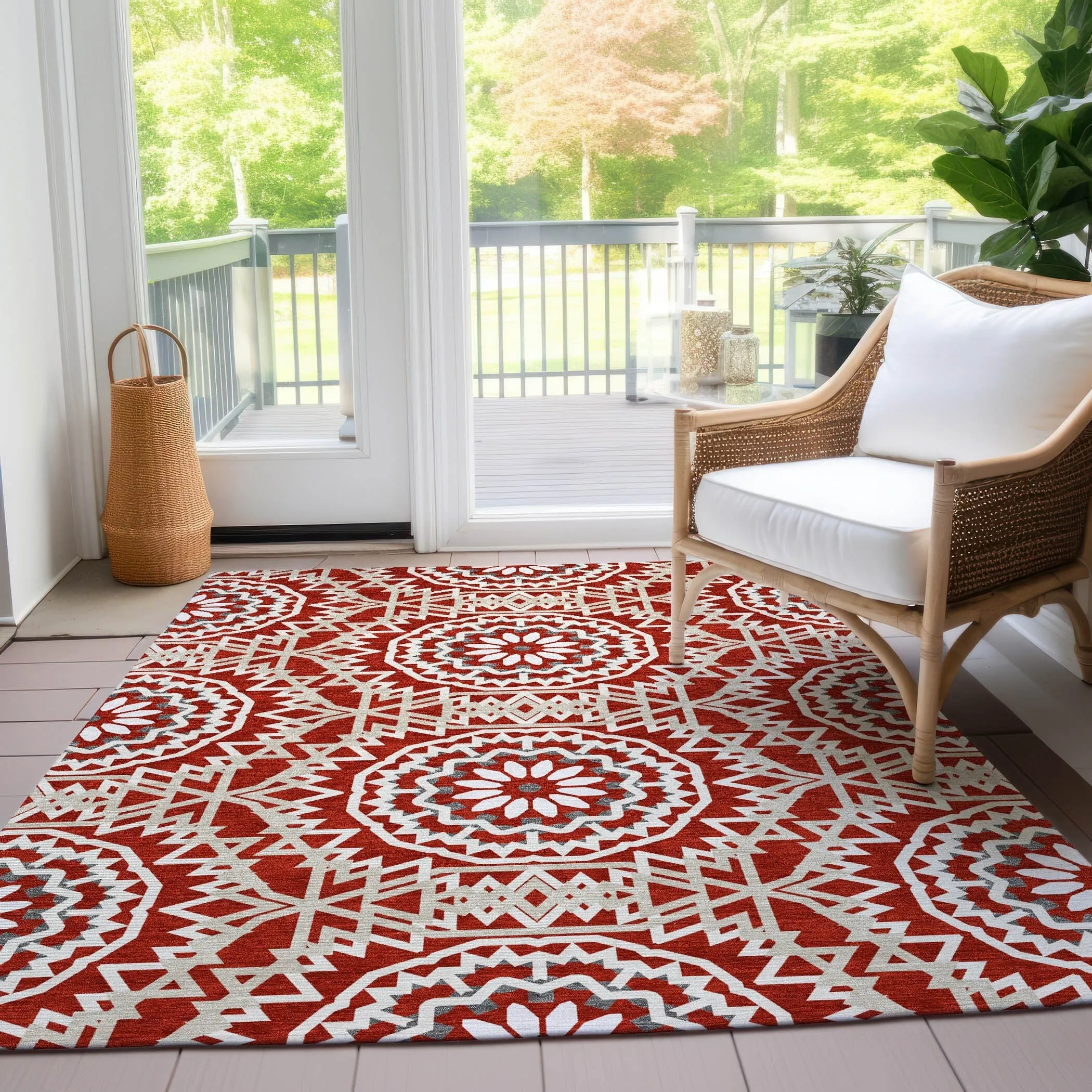 Machine Washable Indoor/ Outdoor Chantille Boho Global Rug