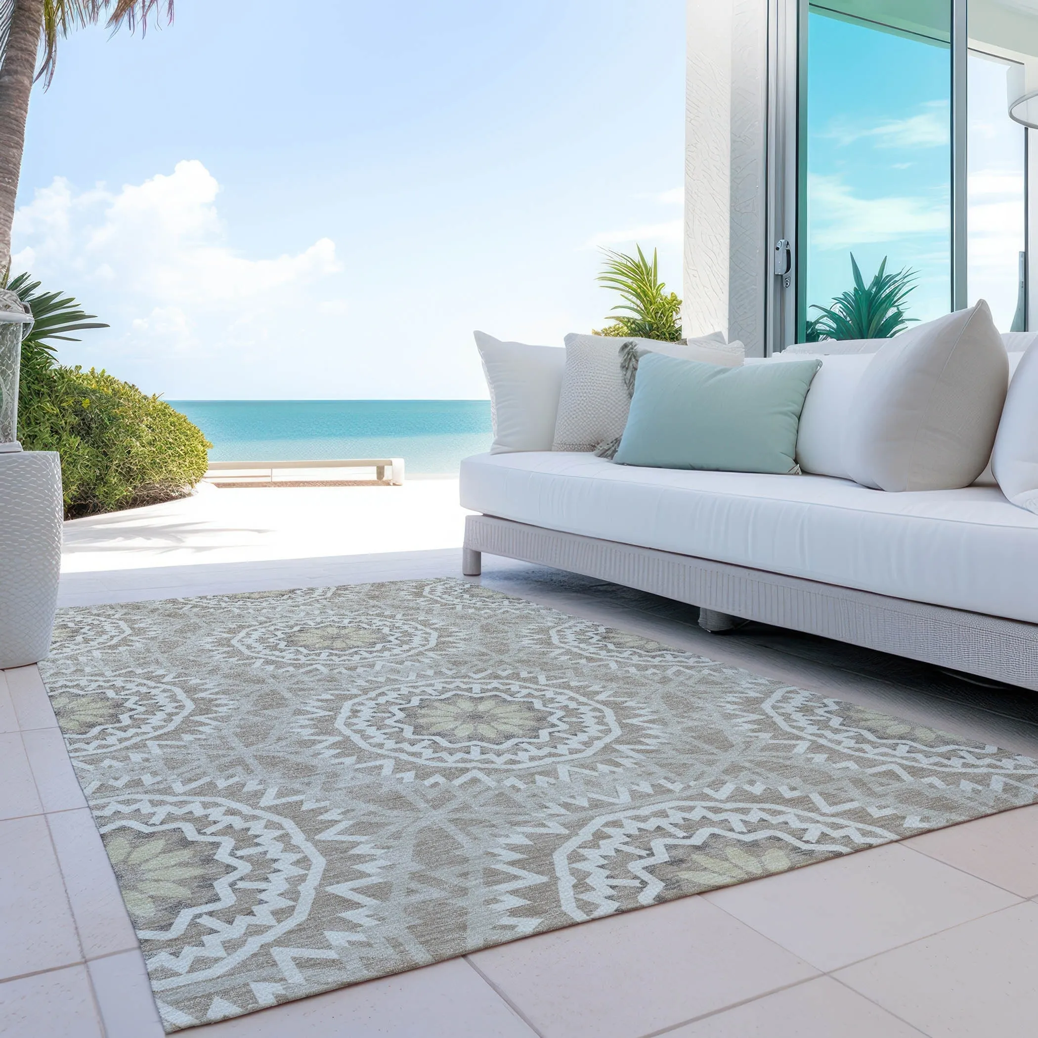 Machine Washable Indoor/ Outdoor Chantille Boho Global Rug