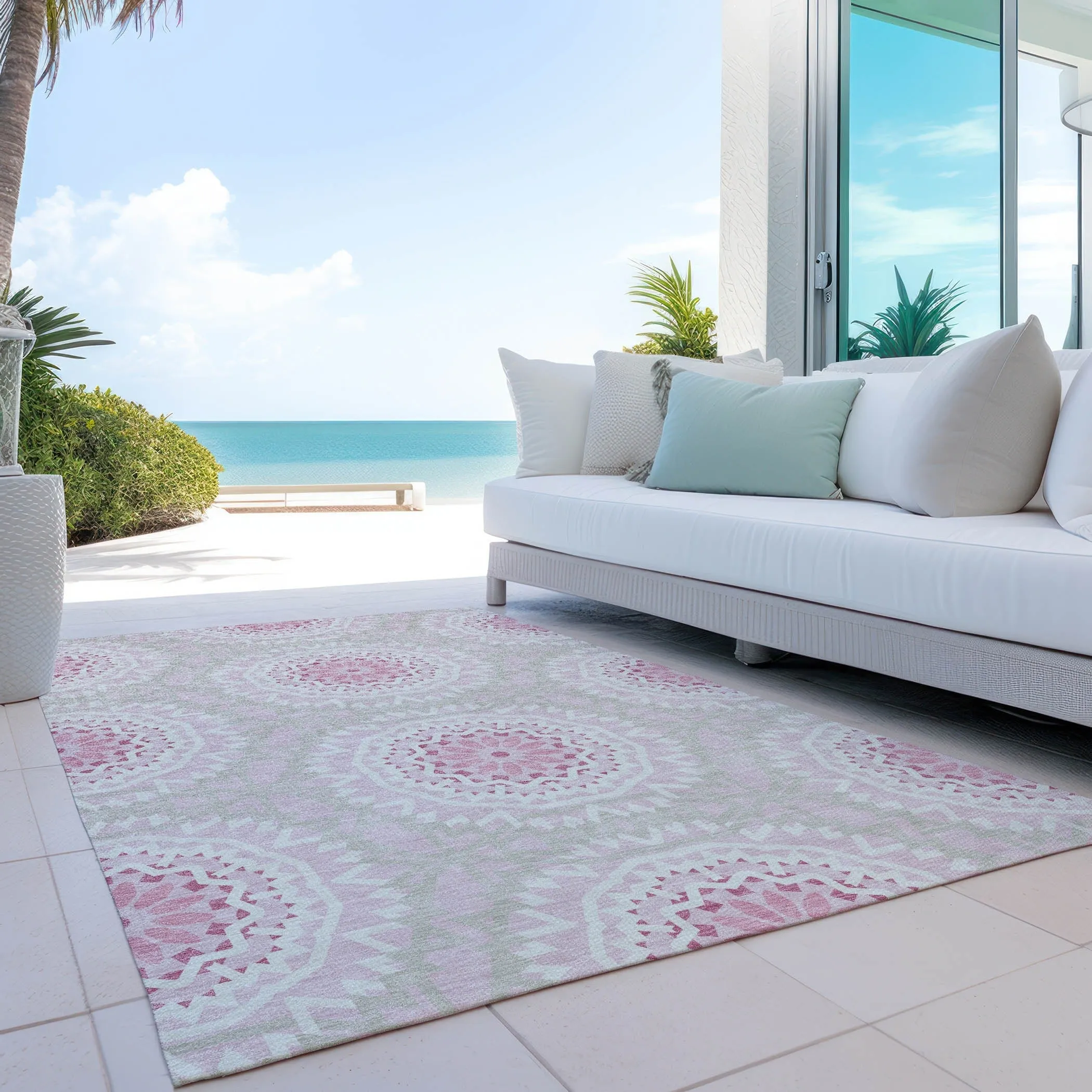 Machine Washable Indoor/ Outdoor Chantille Boho Global Rug