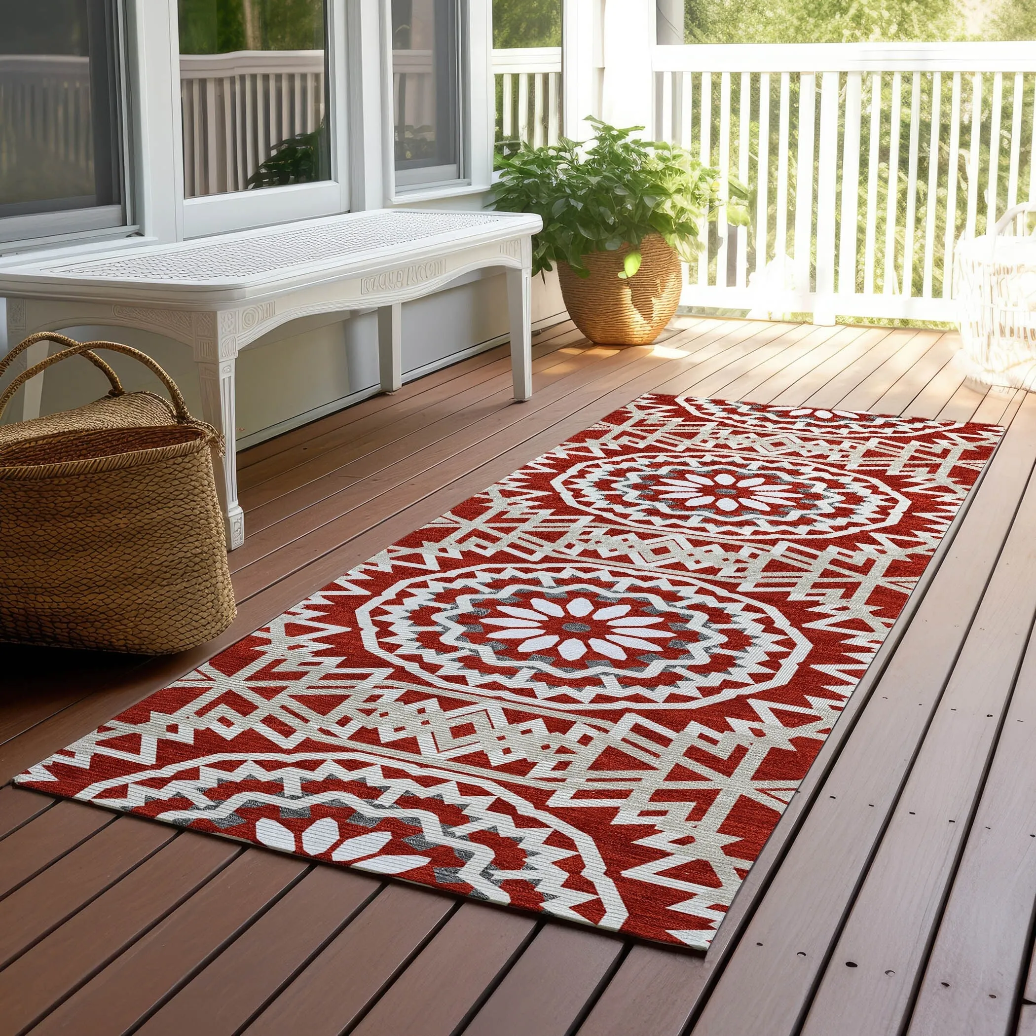 Machine Washable Indoor/ Outdoor Chantille Boho Global Rug