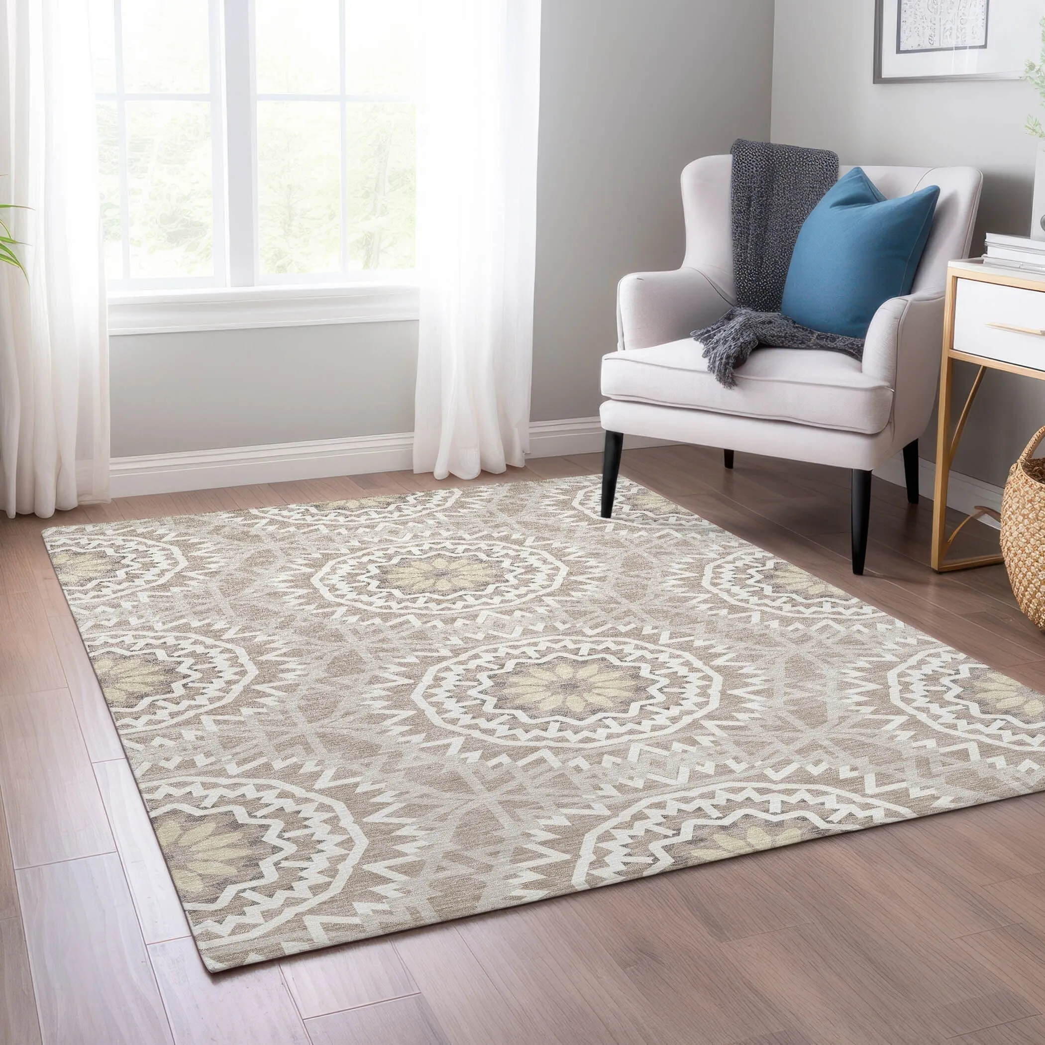 Machine Washable Indoor/ Outdoor Chantille Boho Global Rug