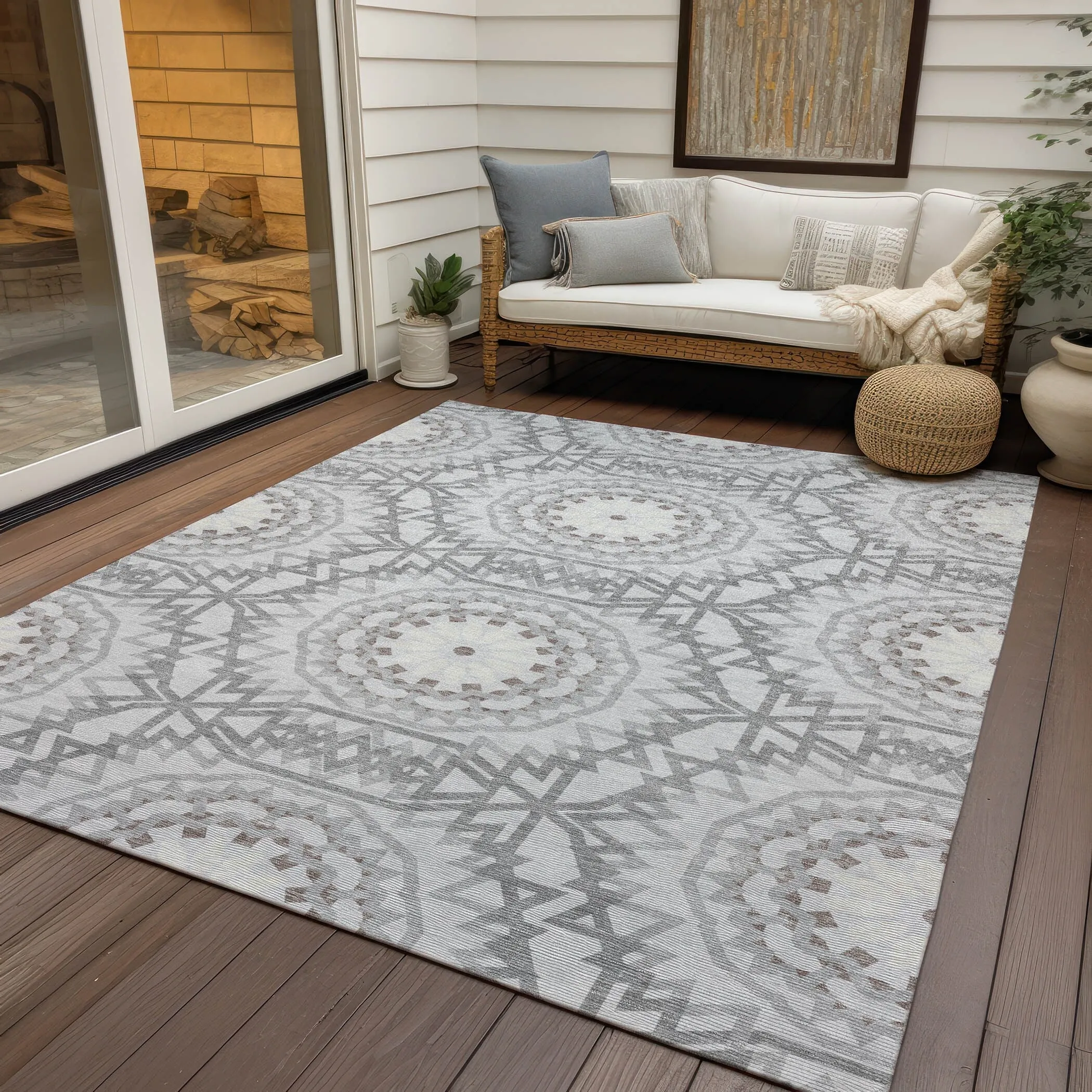 Machine Washable Indoor/ Outdoor Chantille Boho Global Rug