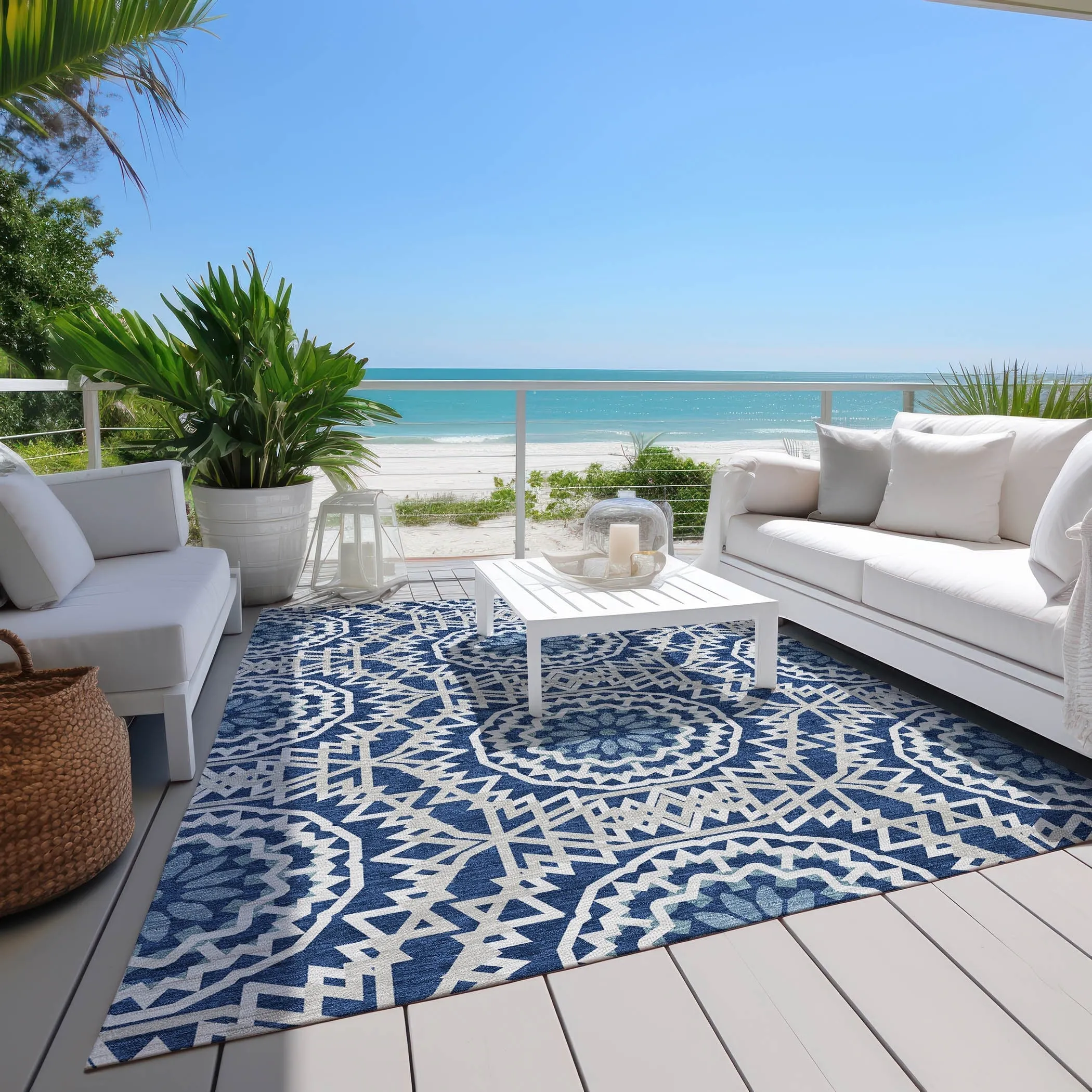 Machine Washable Indoor/ Outdoor Chantille Boho Global Rug