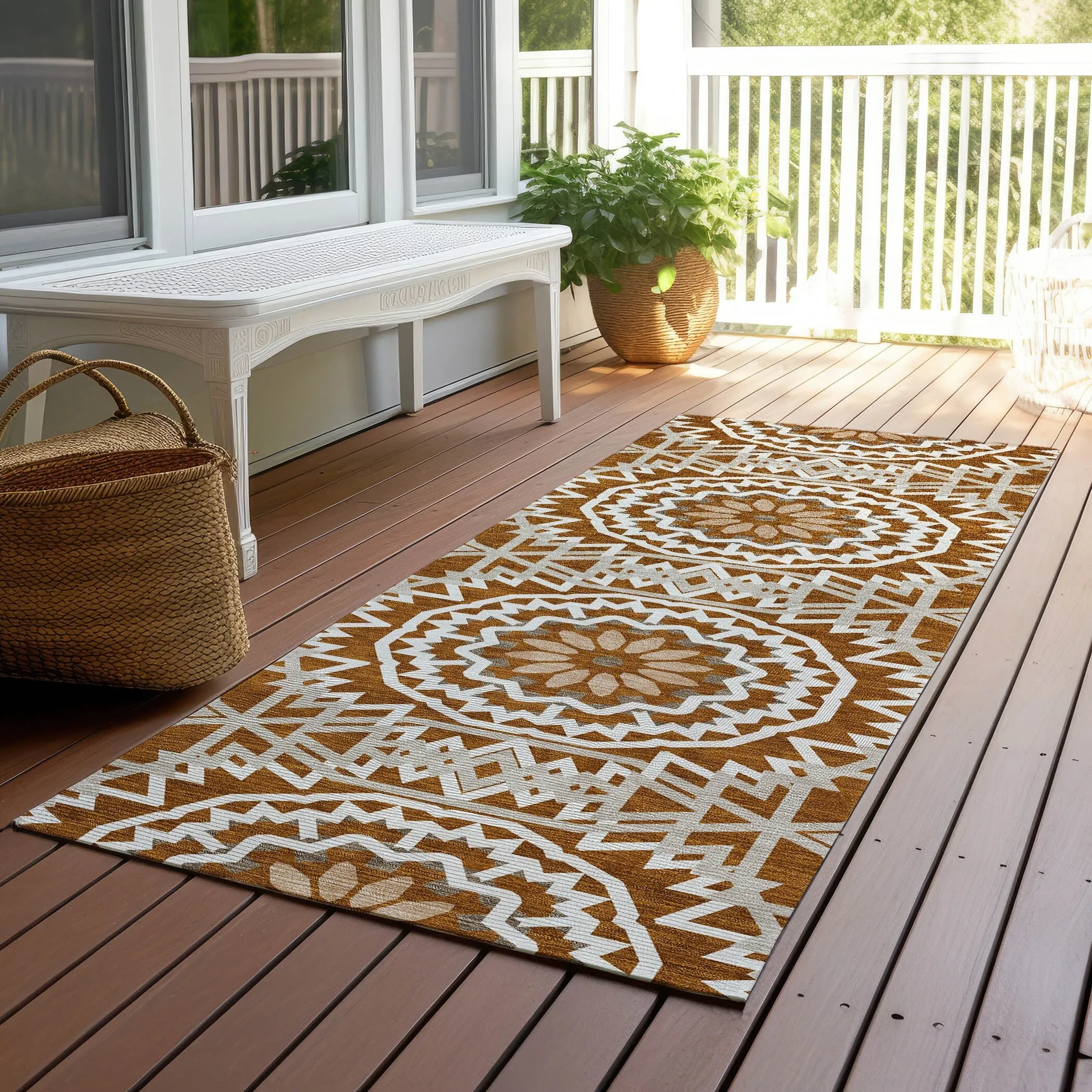 Machine Washable Indoor/ Outdoor Chantille Boho Global Rug