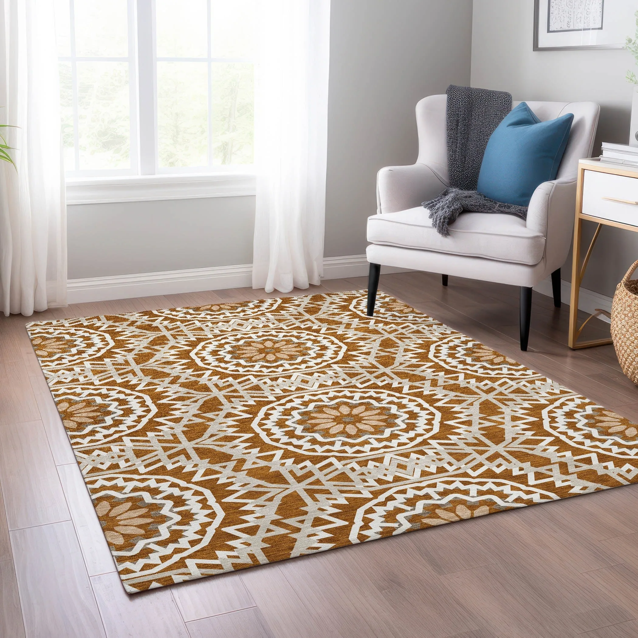 Machine Washable Indoor/ Outdoor Chantille Boho Global Rug
