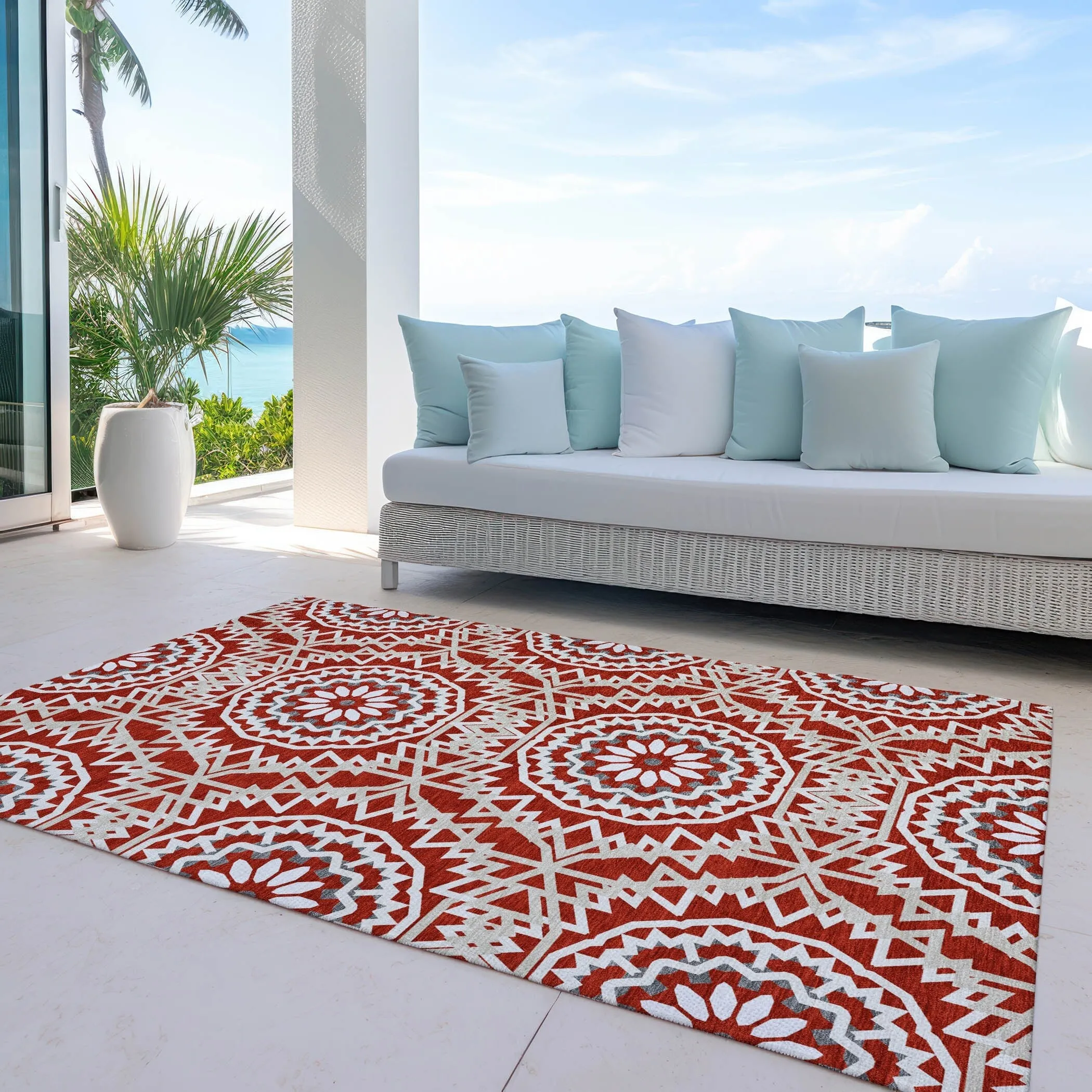 Machine Washable Indoor/ Outdoor Chantille Boho Global Rug