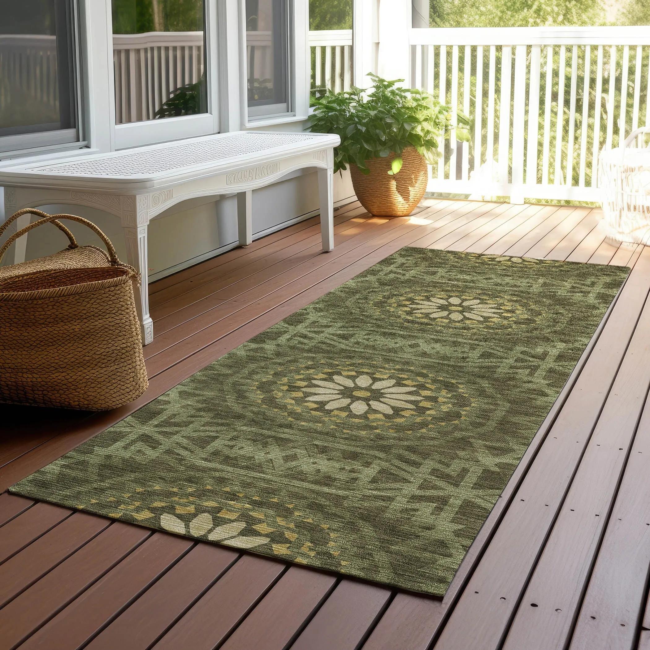 Machine Washable Indoor/ Outdoor Chantille Boho Global Rug