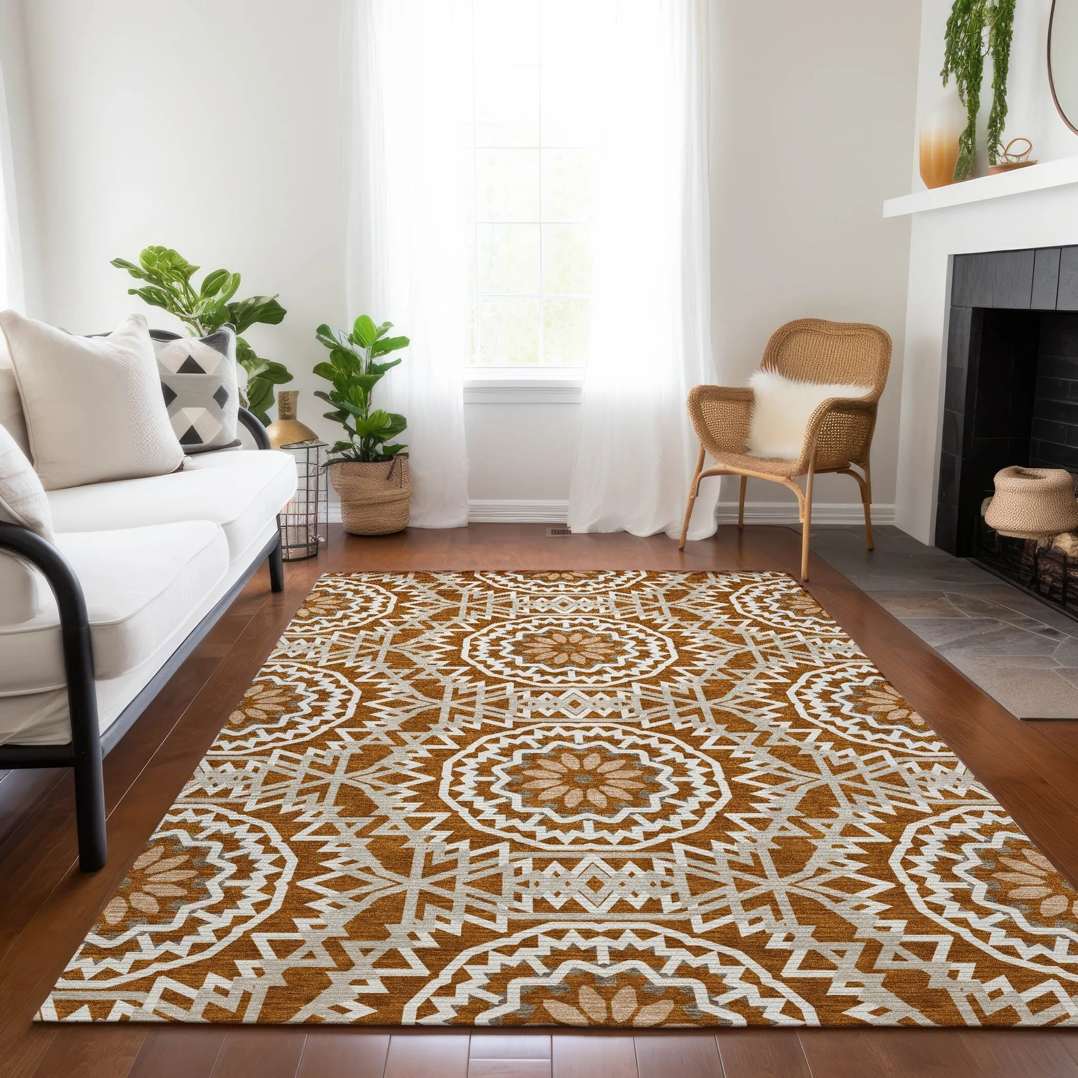 Machine Washable Indoor/ Outdoor Chantille Boho Global Rug