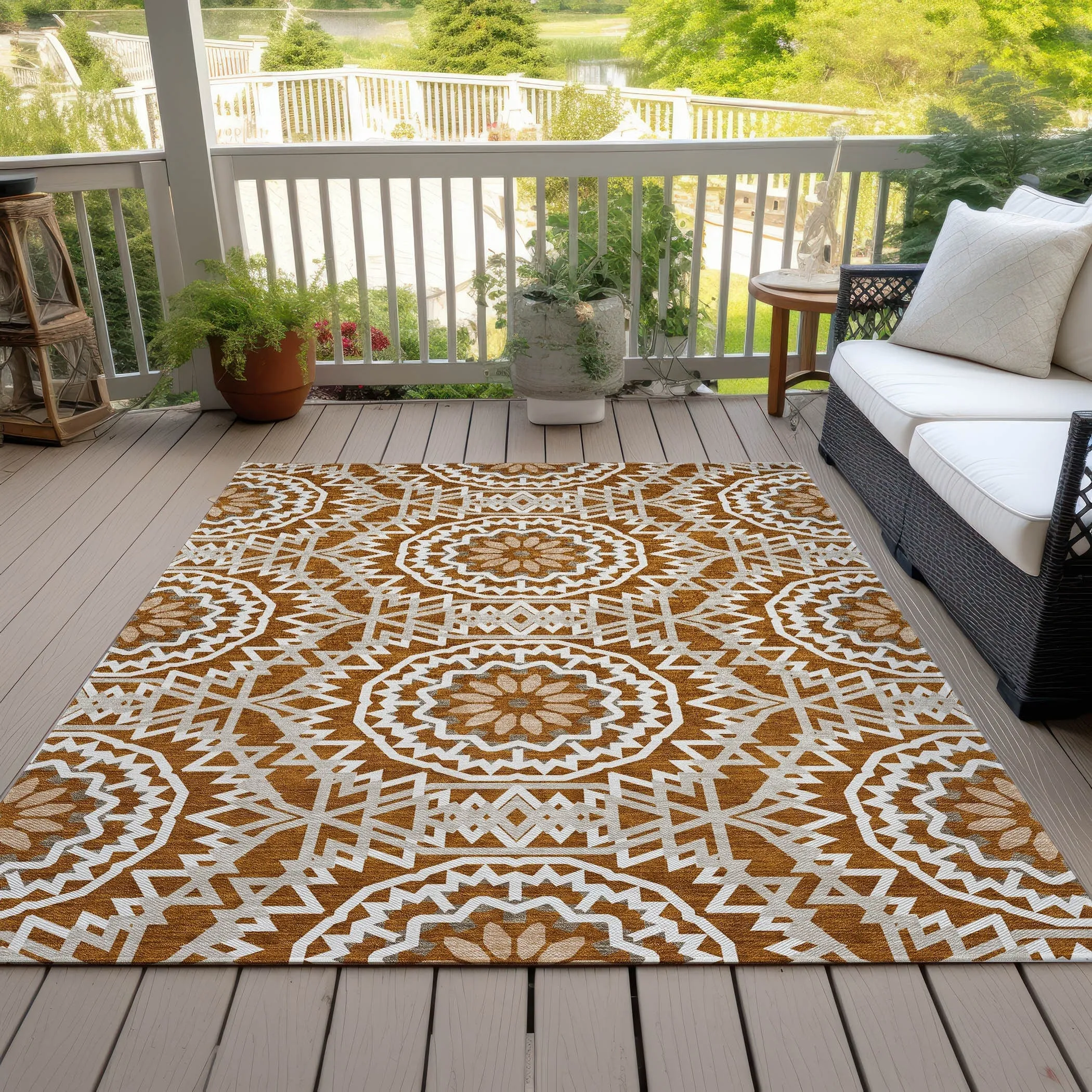 Machine Washable Indoor/ Outdoor Chantille Boho Global Rug