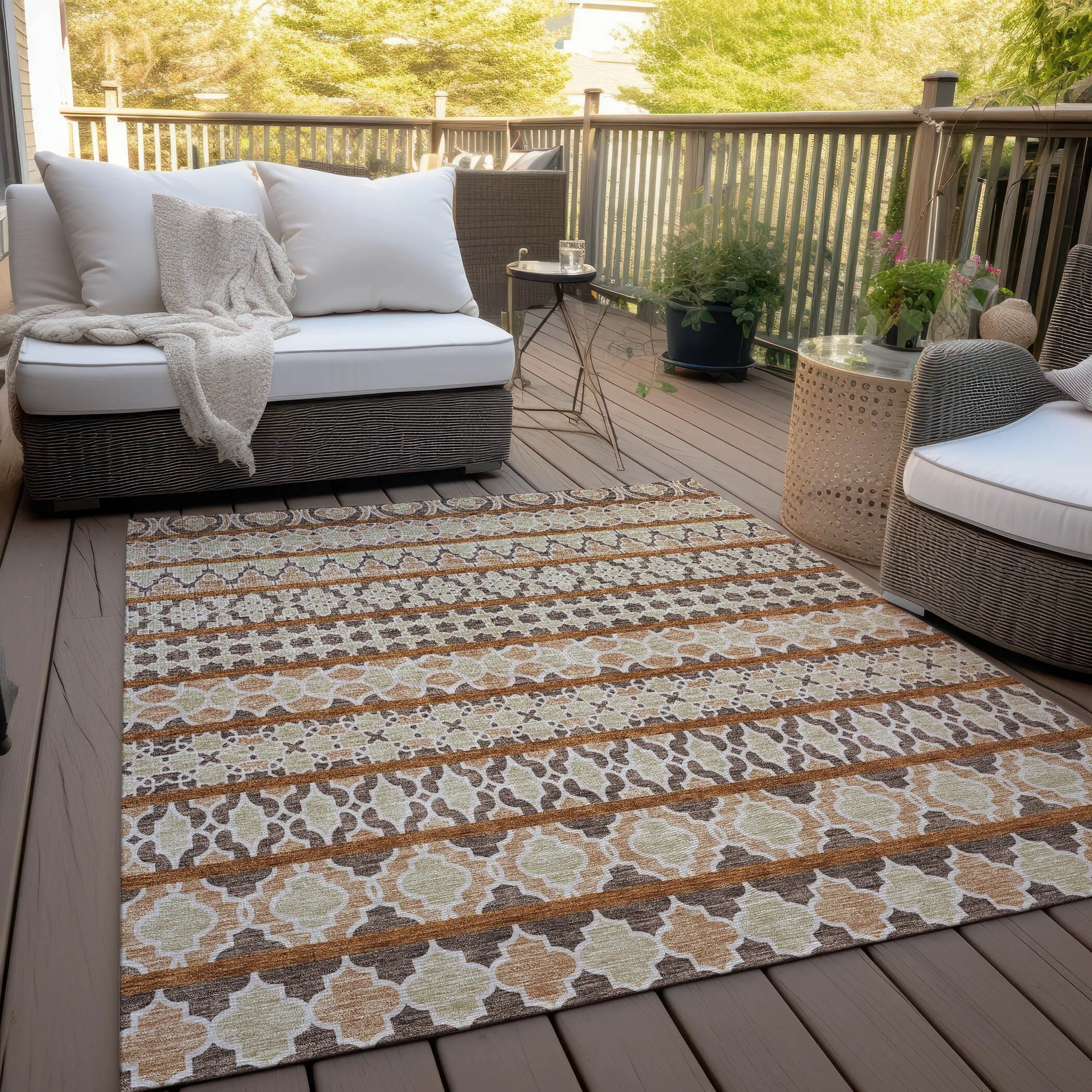Machine Washable Indoor/ Outdoor Chantille Boho Stripe Rug